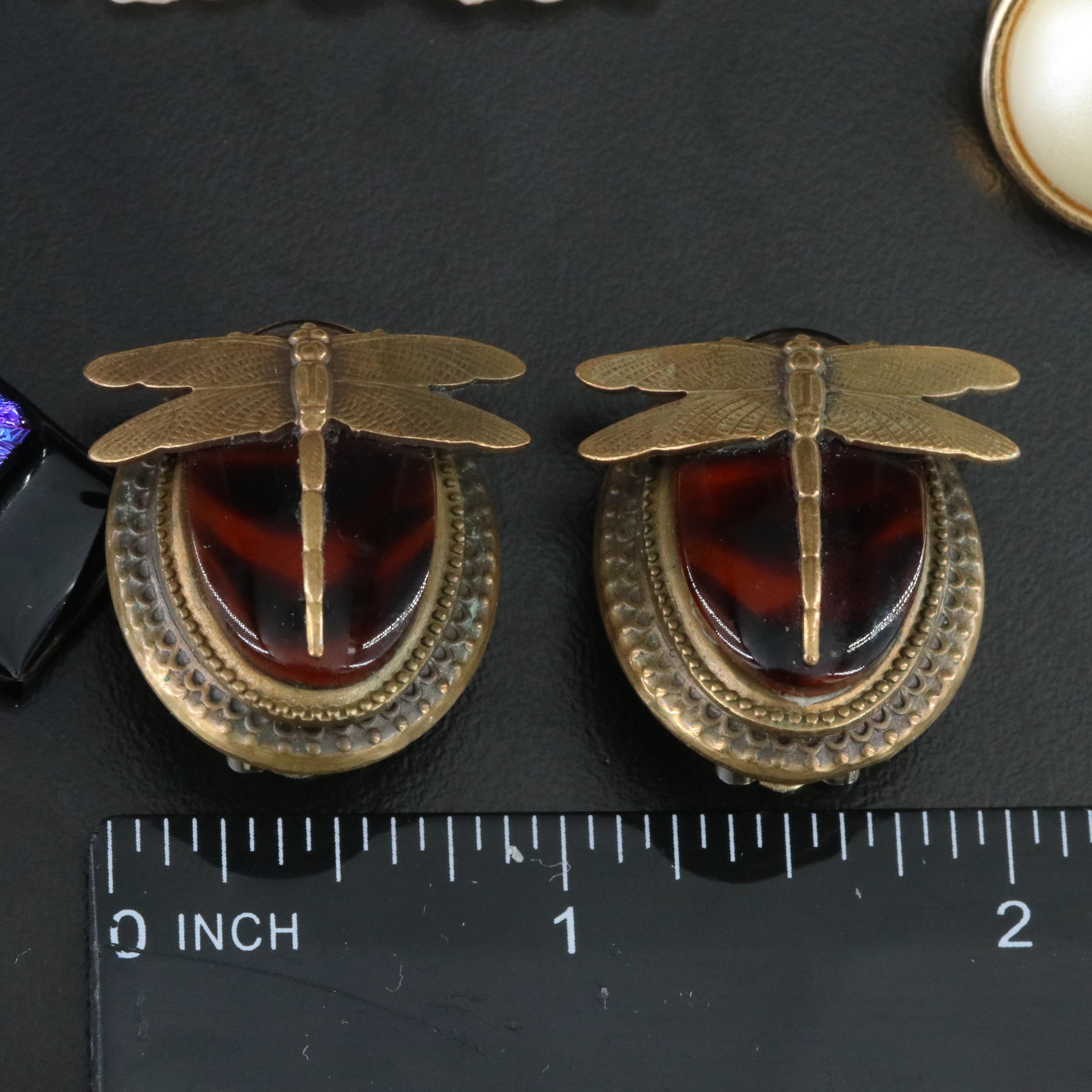 Dragonfly and Trifari Clip Earrings Featured with Assorted Jewelry