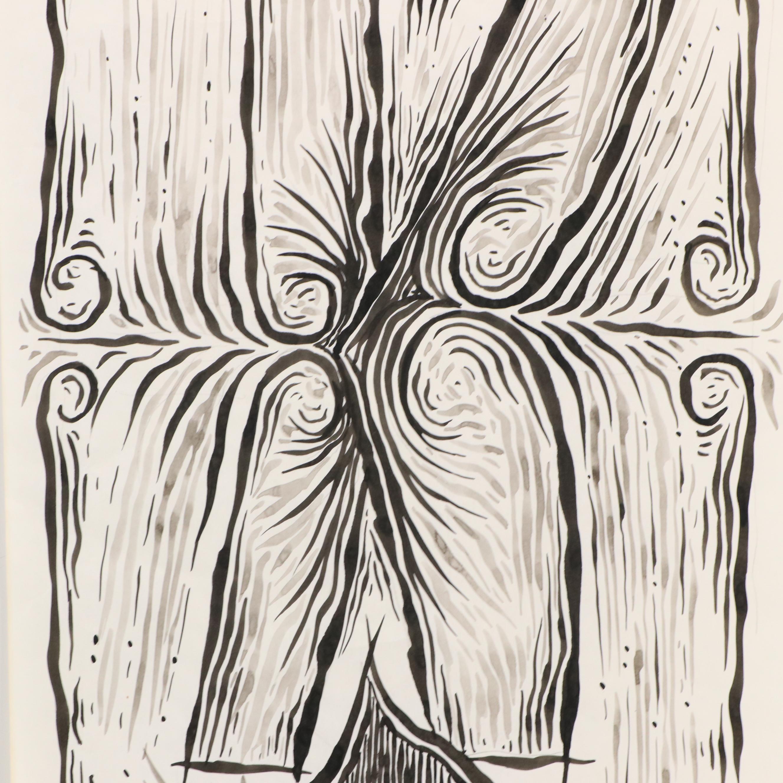 Achillo “Achi” Sullo Modern Biomorphic Ink Wash Painting, Mid-Late 20th Century