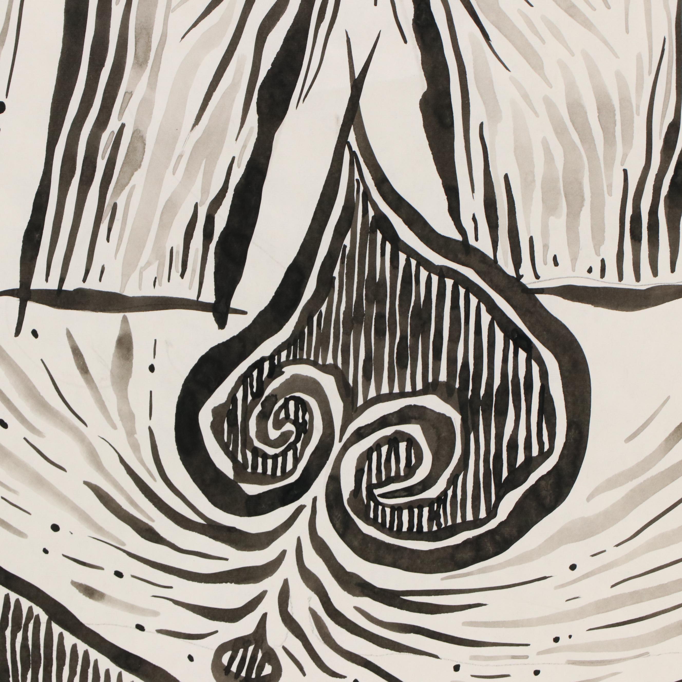 Achillo “Achi” Sullo Modern Biomorphic Ink Wash Painting, Mid-Late 20th Century