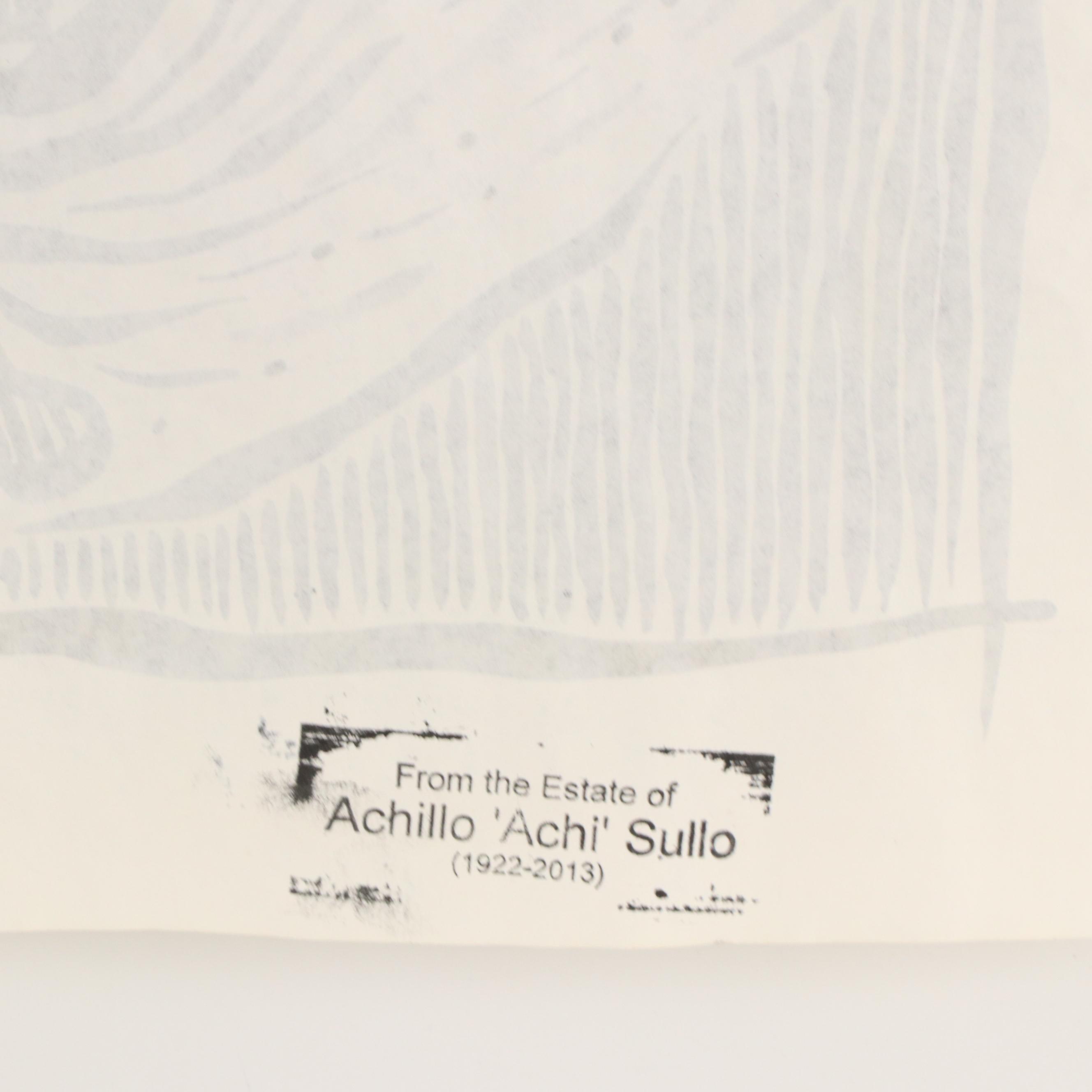 Achillo “Achi” Sullo Modern Biomorphic Ink Wash Painting, Mid-Late 20th Century