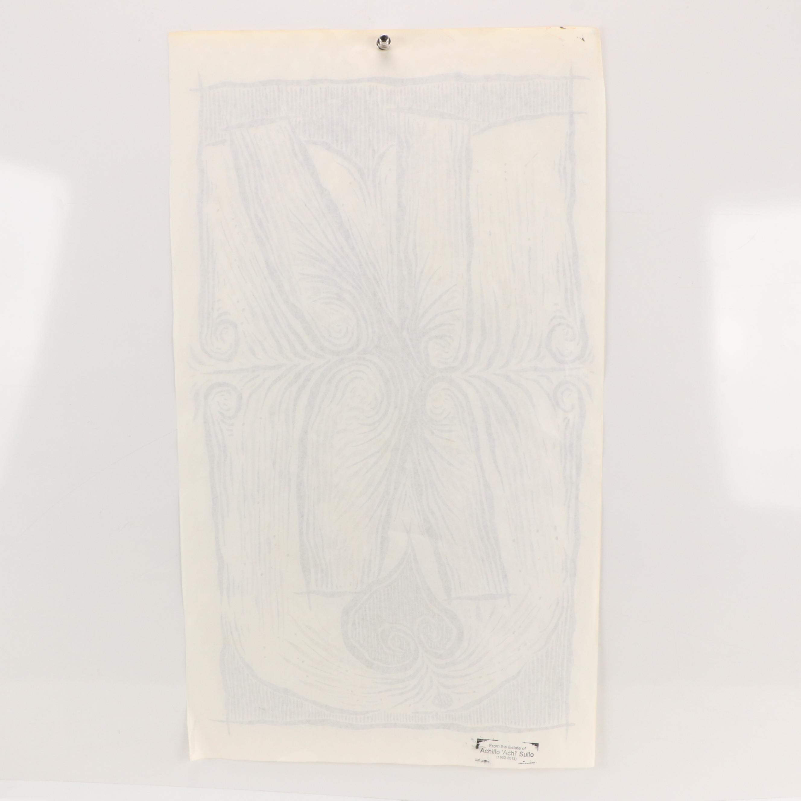 Achillo “Achi” Sullo Modern Biomorphic Ink Wash Painting, Mid-Late 20th Century