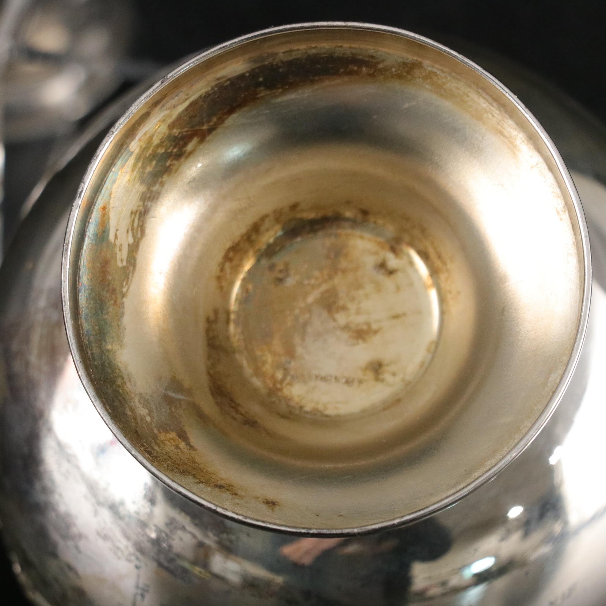 Silver Plated Sugar Bowl, Toothpick Holder & Candy Dish with Cobalt Glass Liner