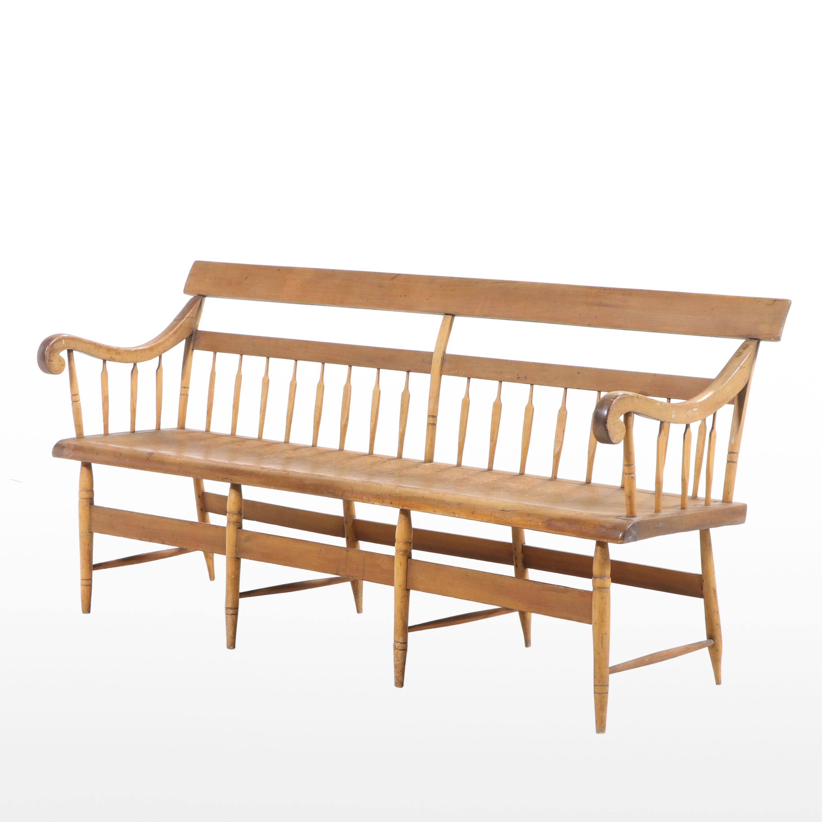 American Primitive Half Spindle-Back Deacon's Bench, 19th Century