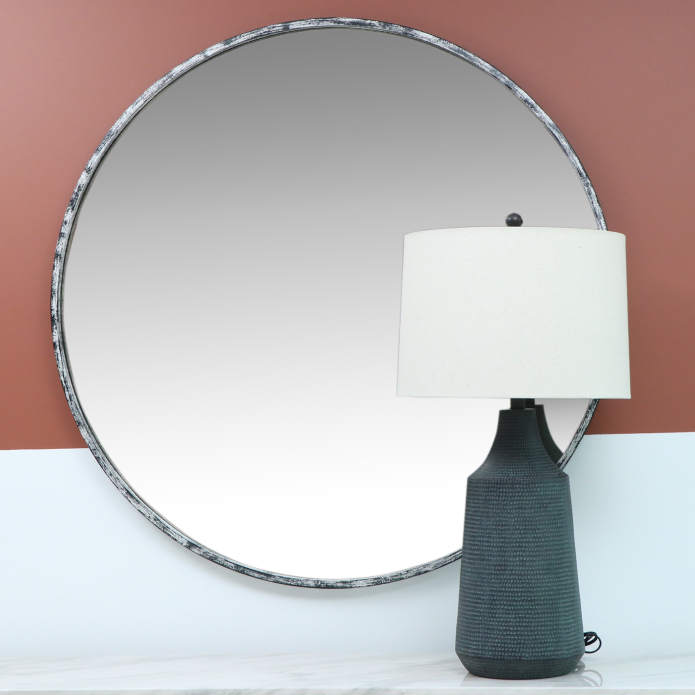 Uttermost "Junius" Industrial Style Metal Mirror and Pacific Coast "Rocco" Lamp