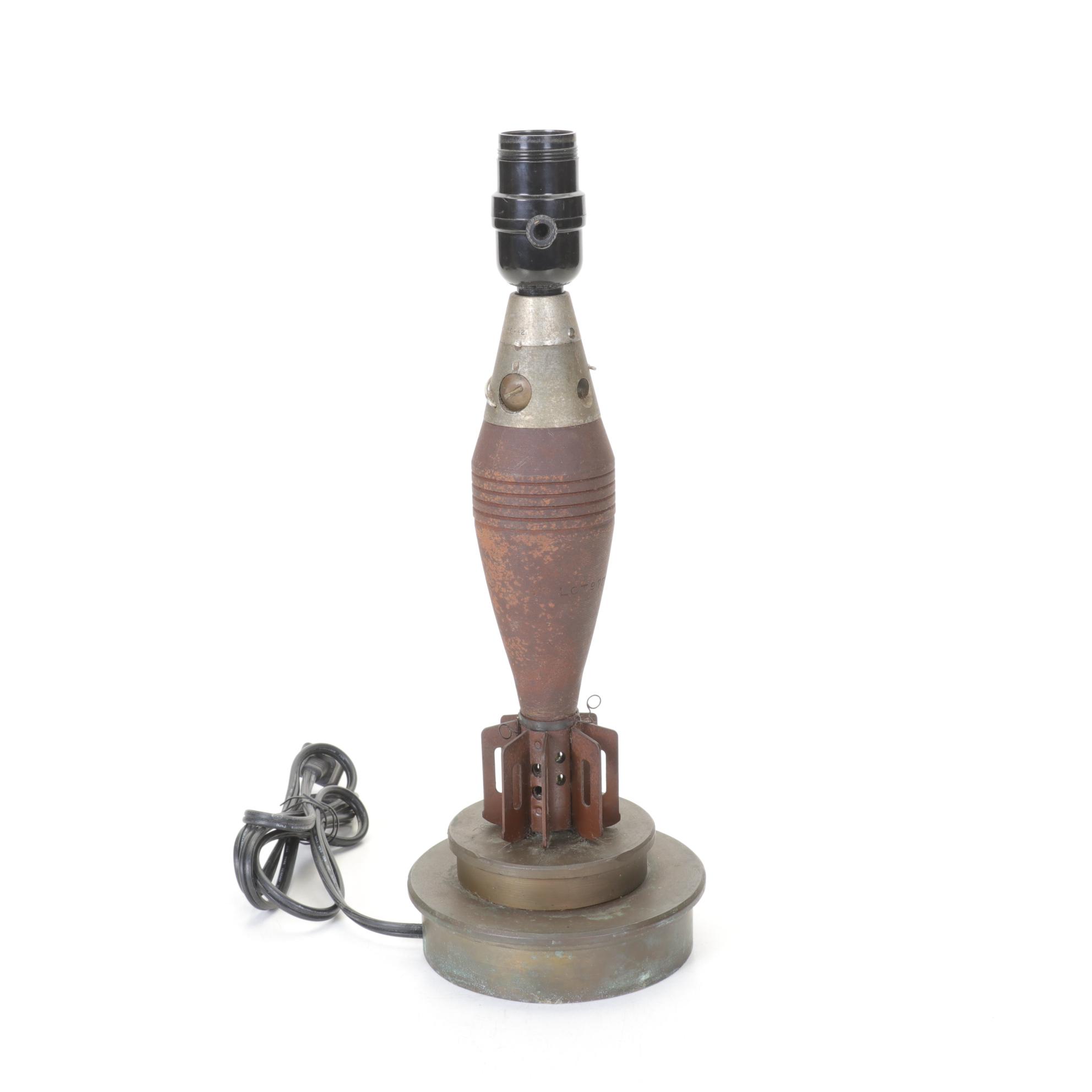WW2 Era M49A2 Mortar Shell Table Lamp