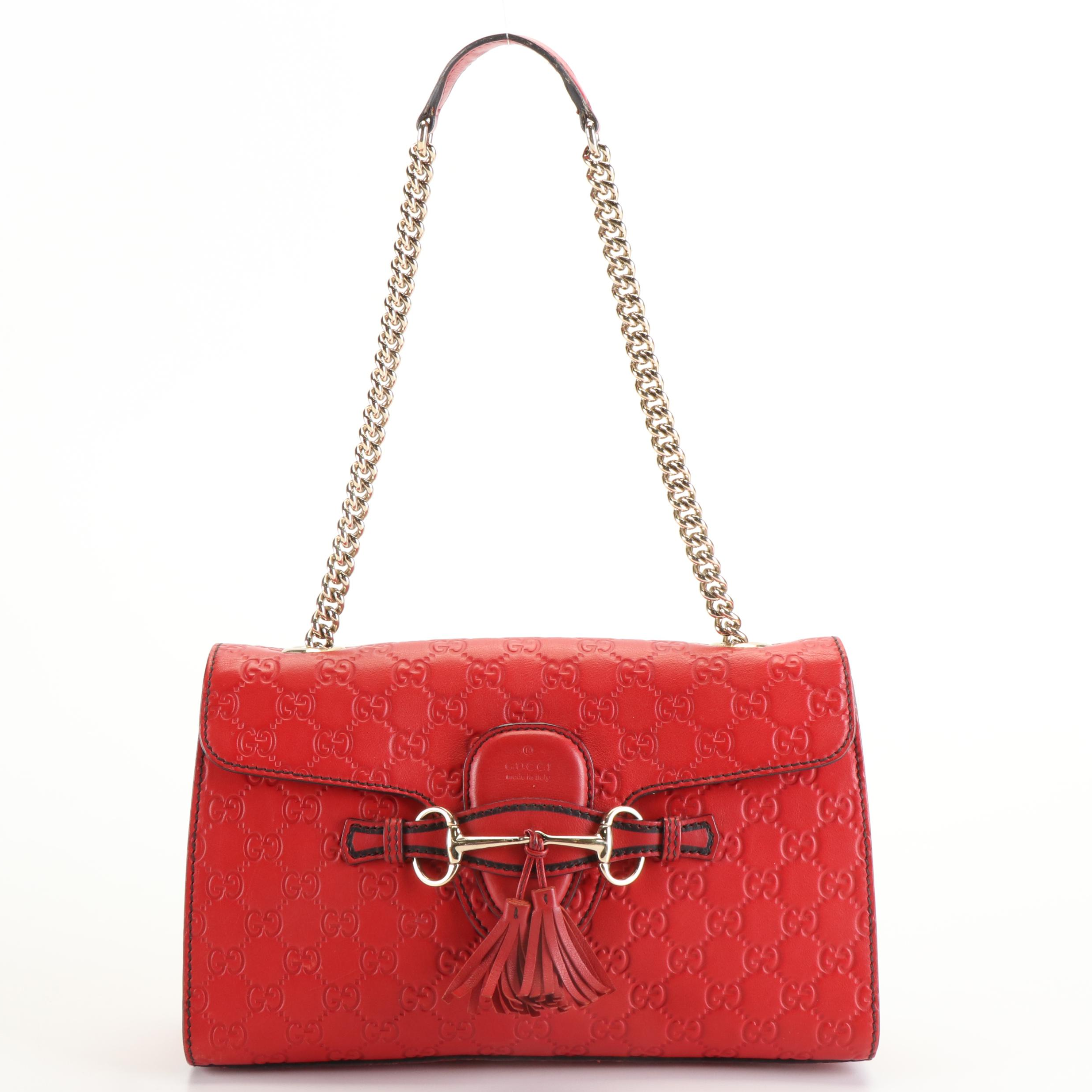Gucci Emily Horsebit Chain Shoulder Bag in Red Guccissima Leather