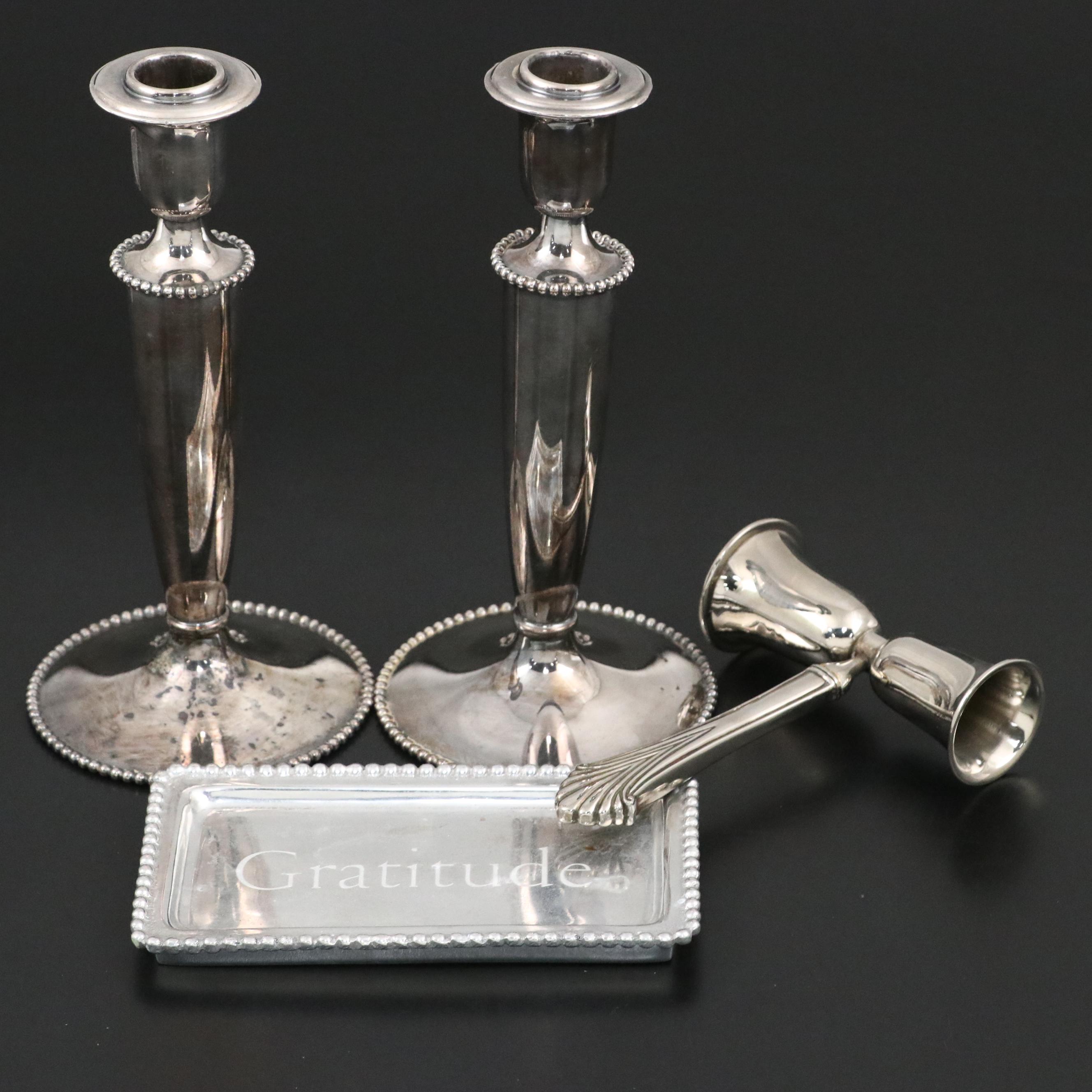 Benedict "American Beauty" Silver Plate Candlesticks and Other Table Accessories