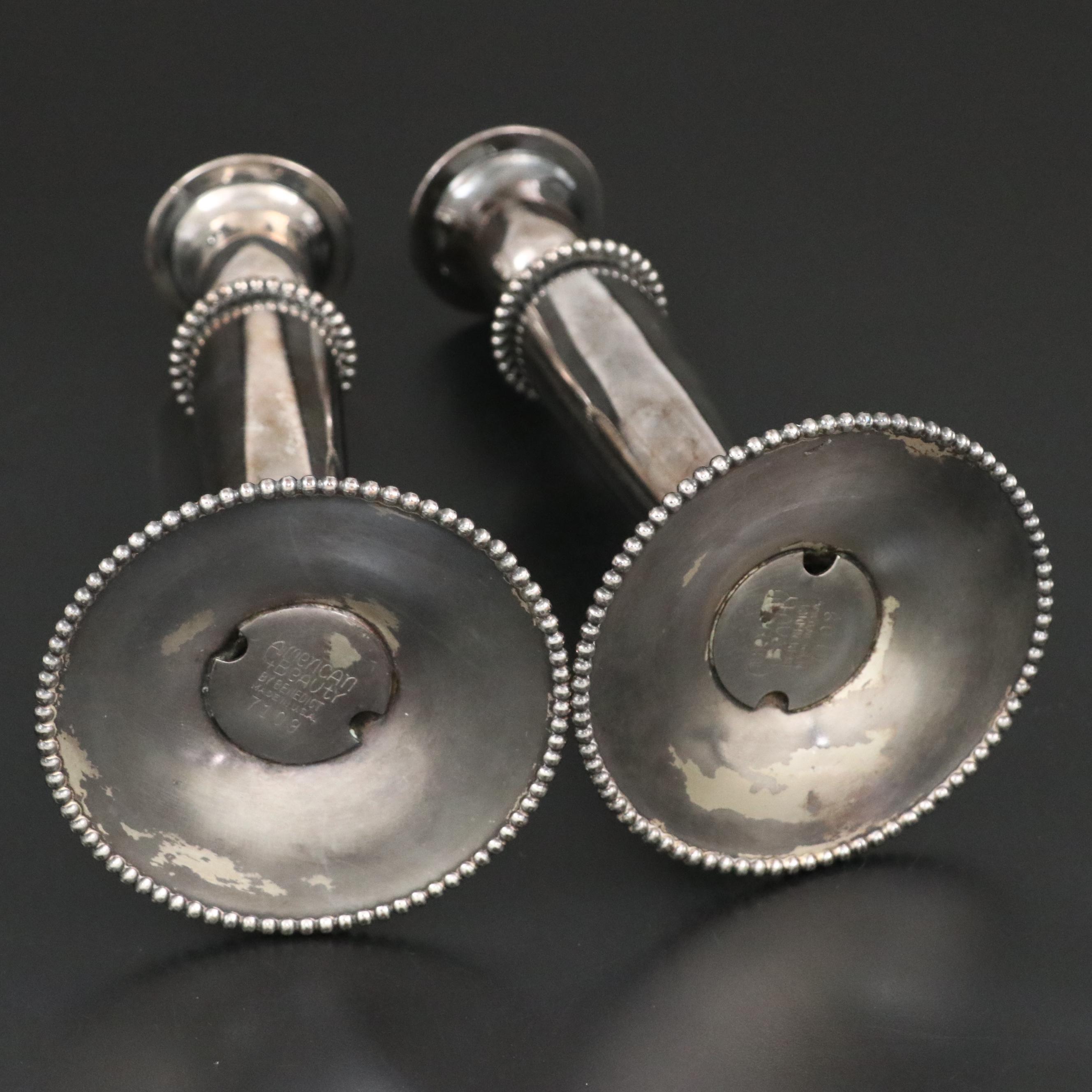 Benedict "American Beauty" Silver Plate Candlesticks and Other Table Accessories