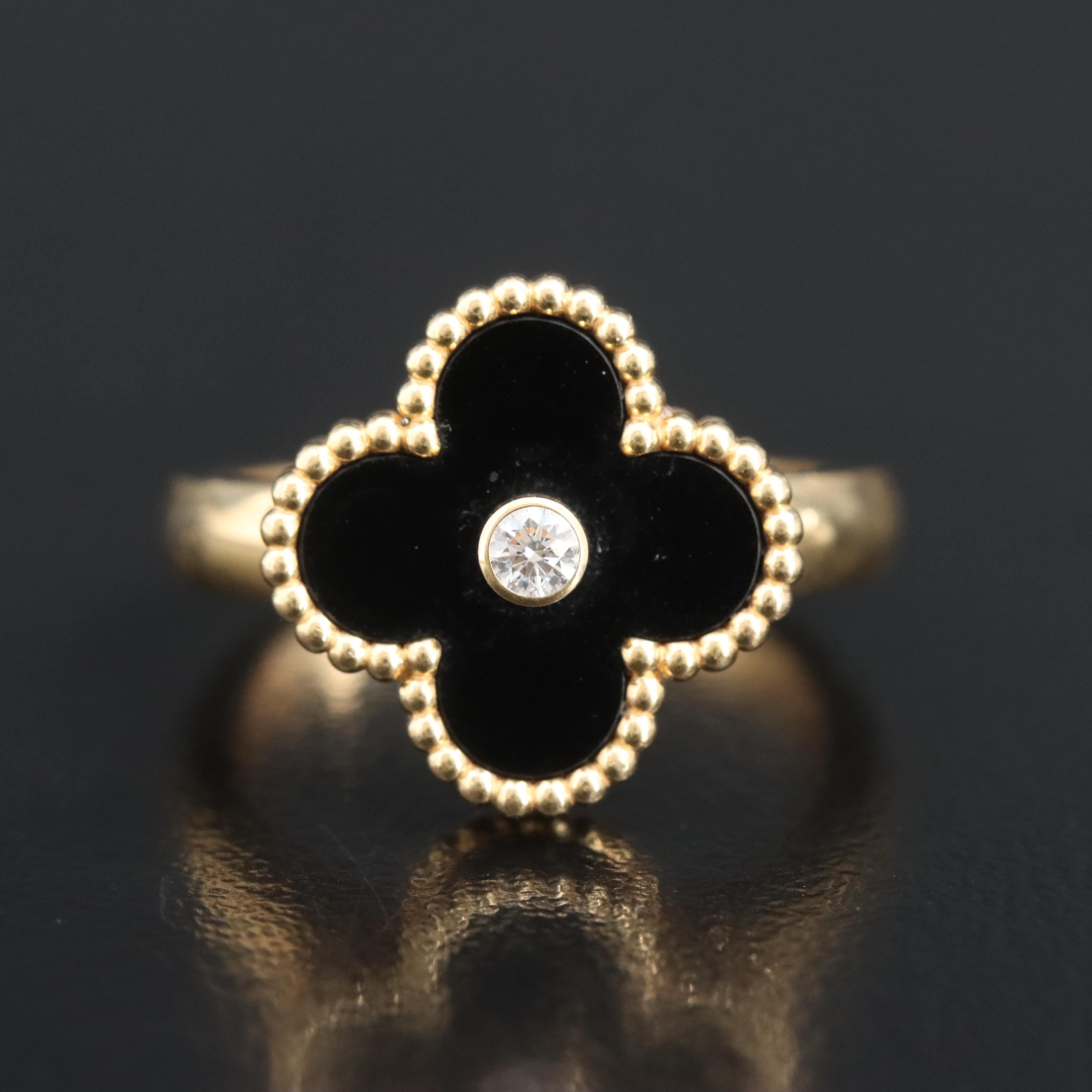 Van Cleef & Arpels Vintage Alhambra 18K Black Onyx and Diamond Ring