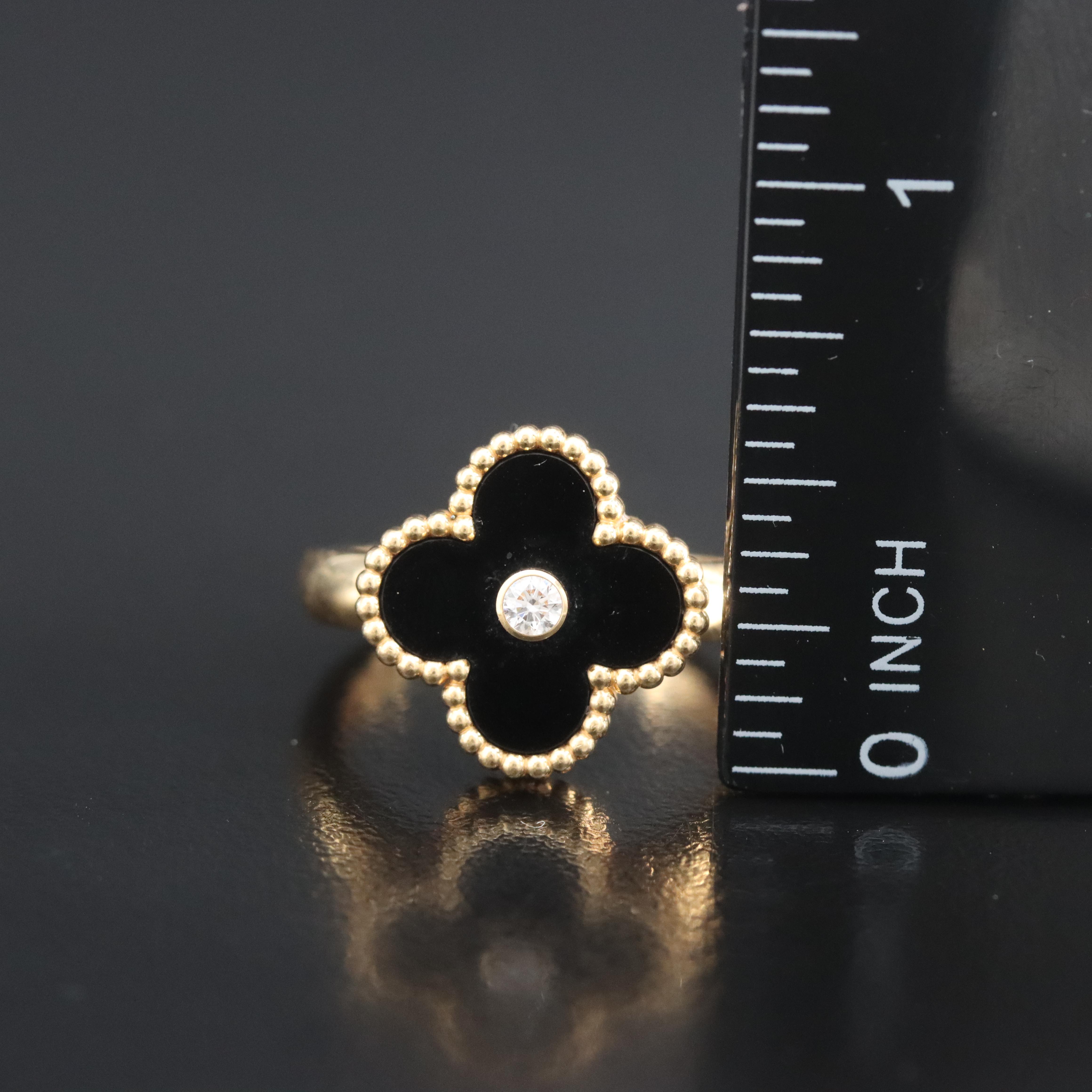 Van Cleef & Arpels Vintage Alhambra 18K Black Onyx and Diamond Ring