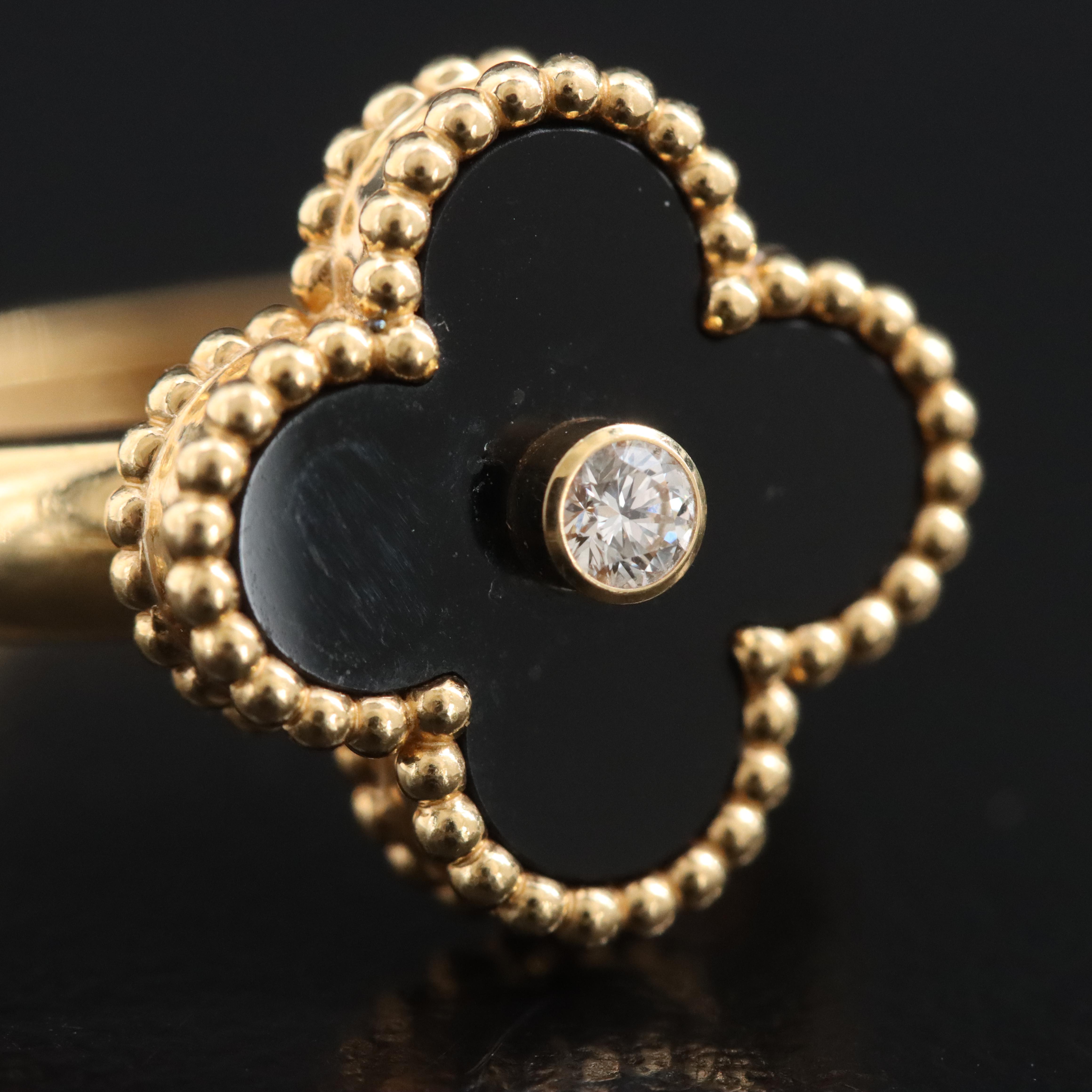 Van Cleef & Arpels Vintage Alhambra 18K Black Onyx and Diamond Ring