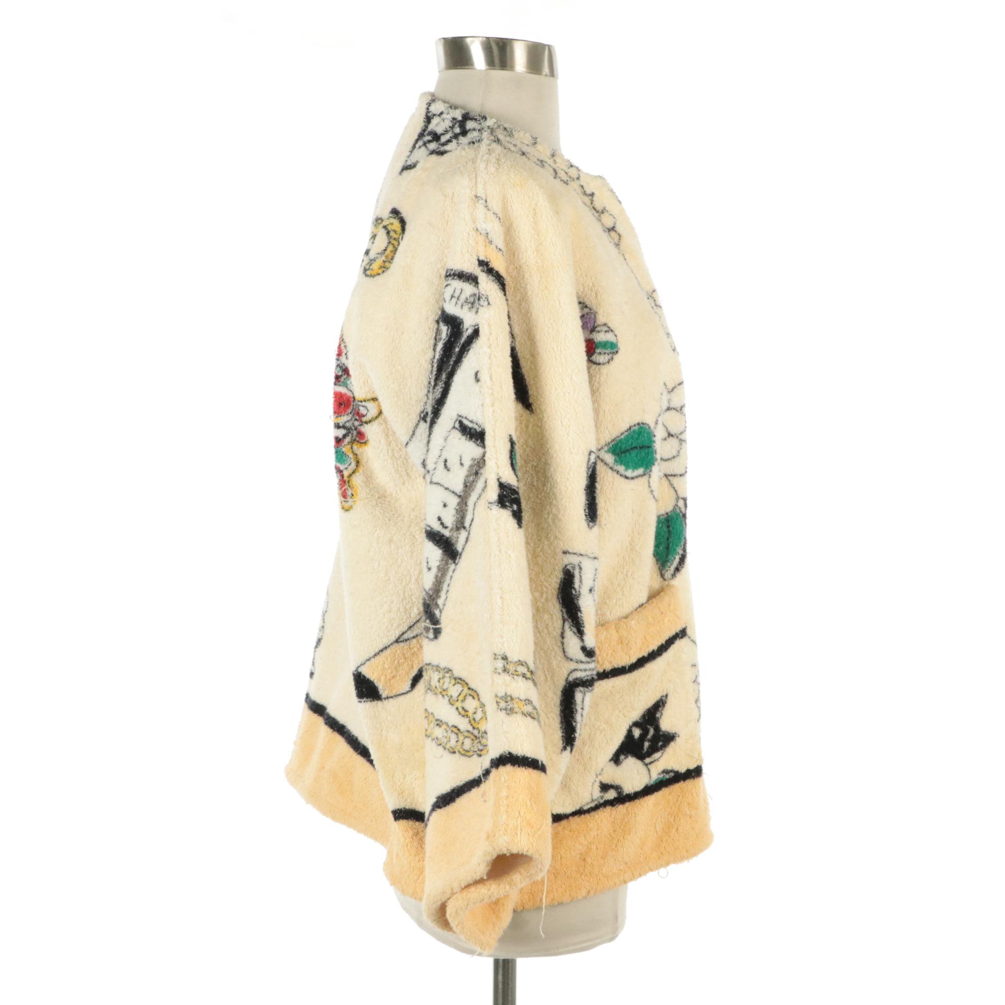 Chanel Vintage Icon Print Terry Cloth Bathrobe-Style Coat, 1990s