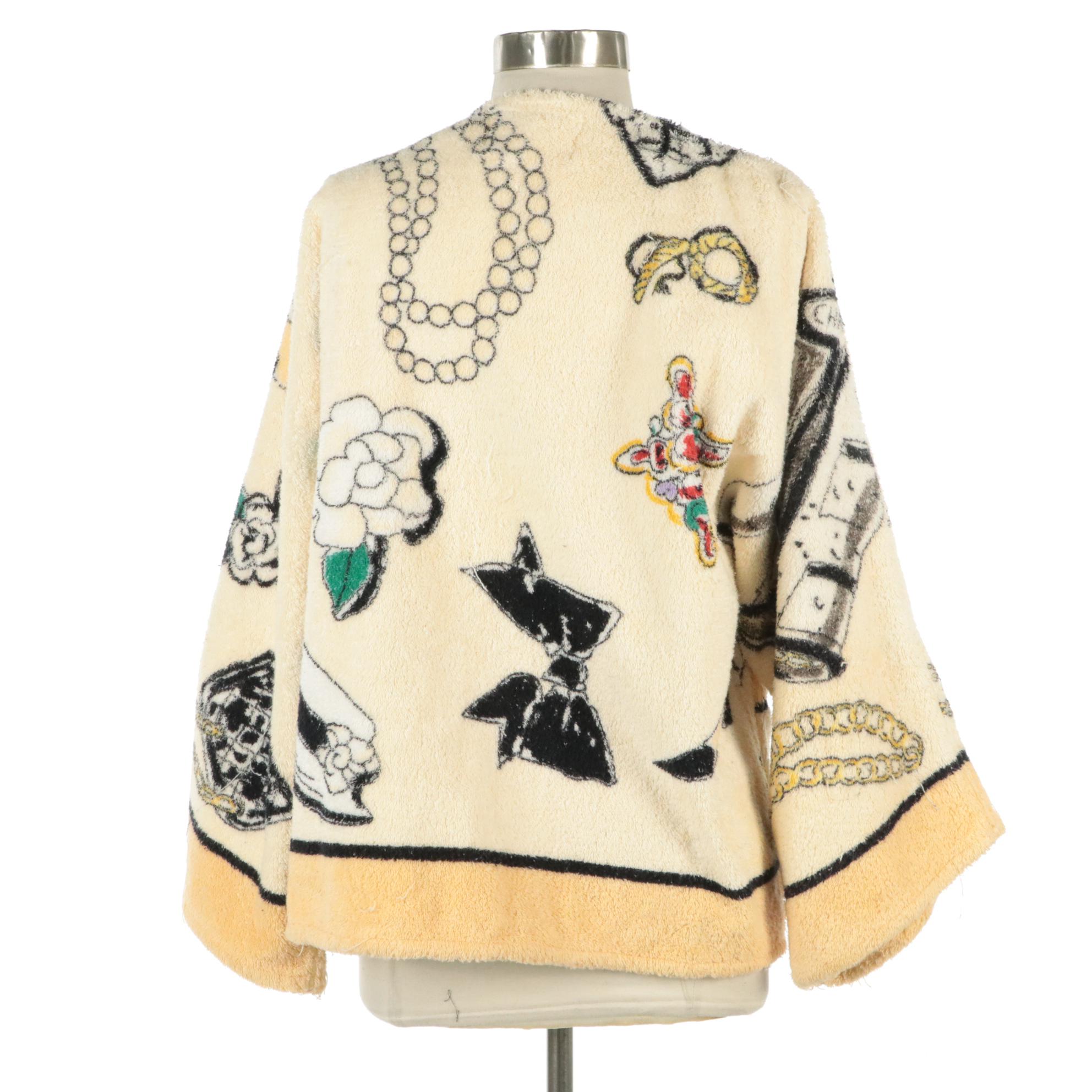 Chanel Vintage Icon Print Terry Cloth Bathrobe-Style Coat, 1990s