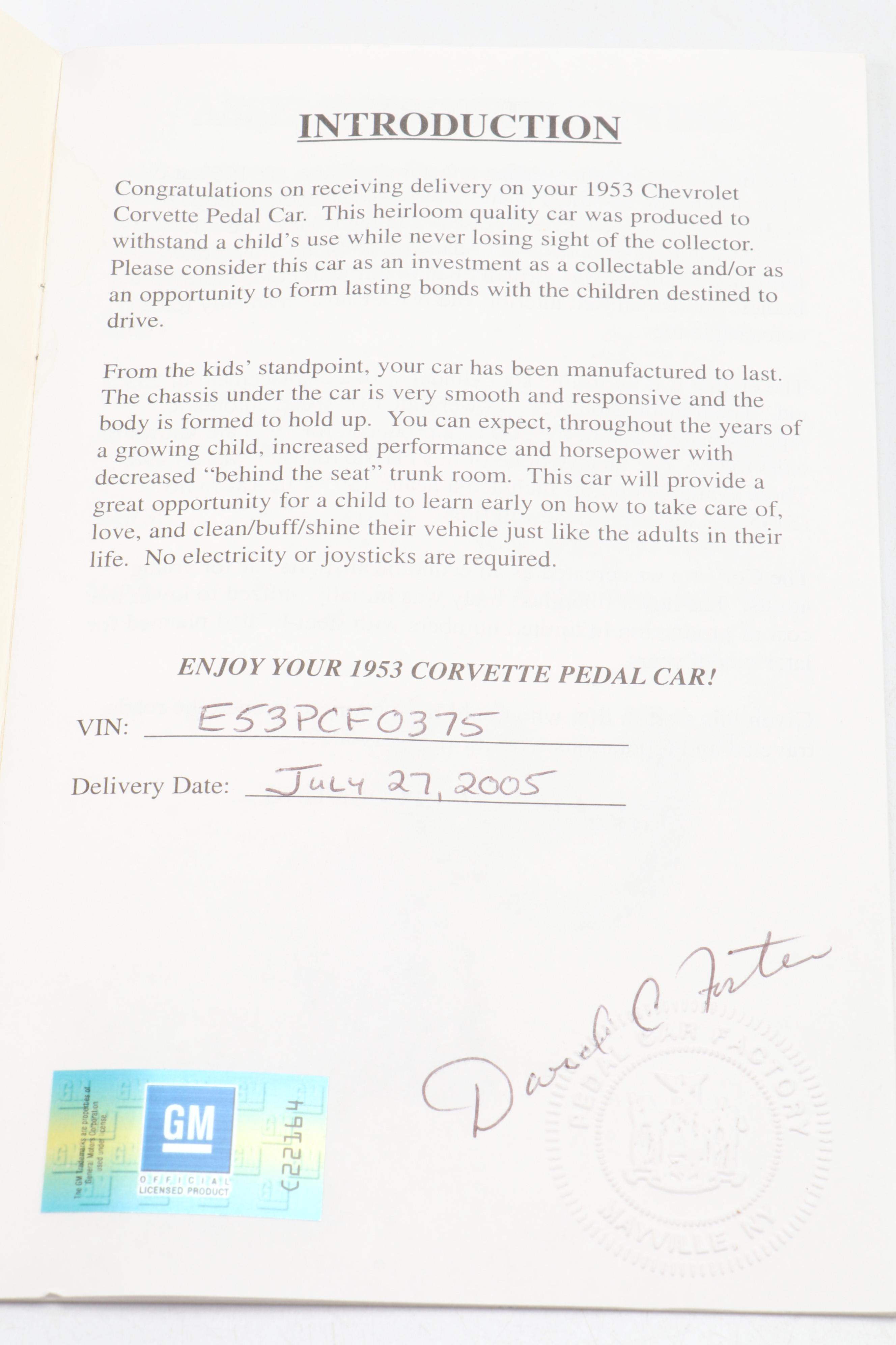 Pedal Car Factory 1953 Chevrolet Corvette Pedal Car