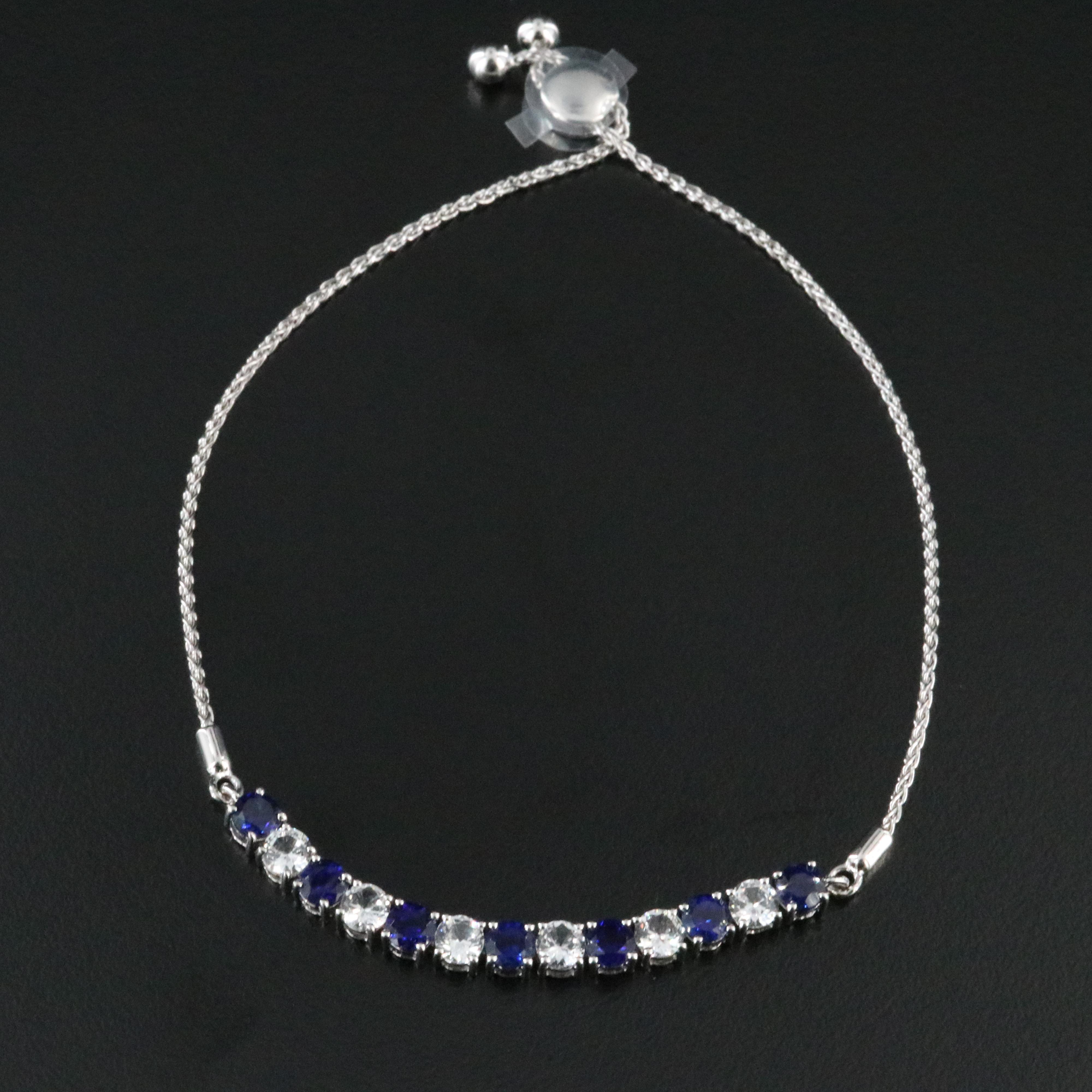 Sterling Blue and White Sapphire Bolo Bracelet