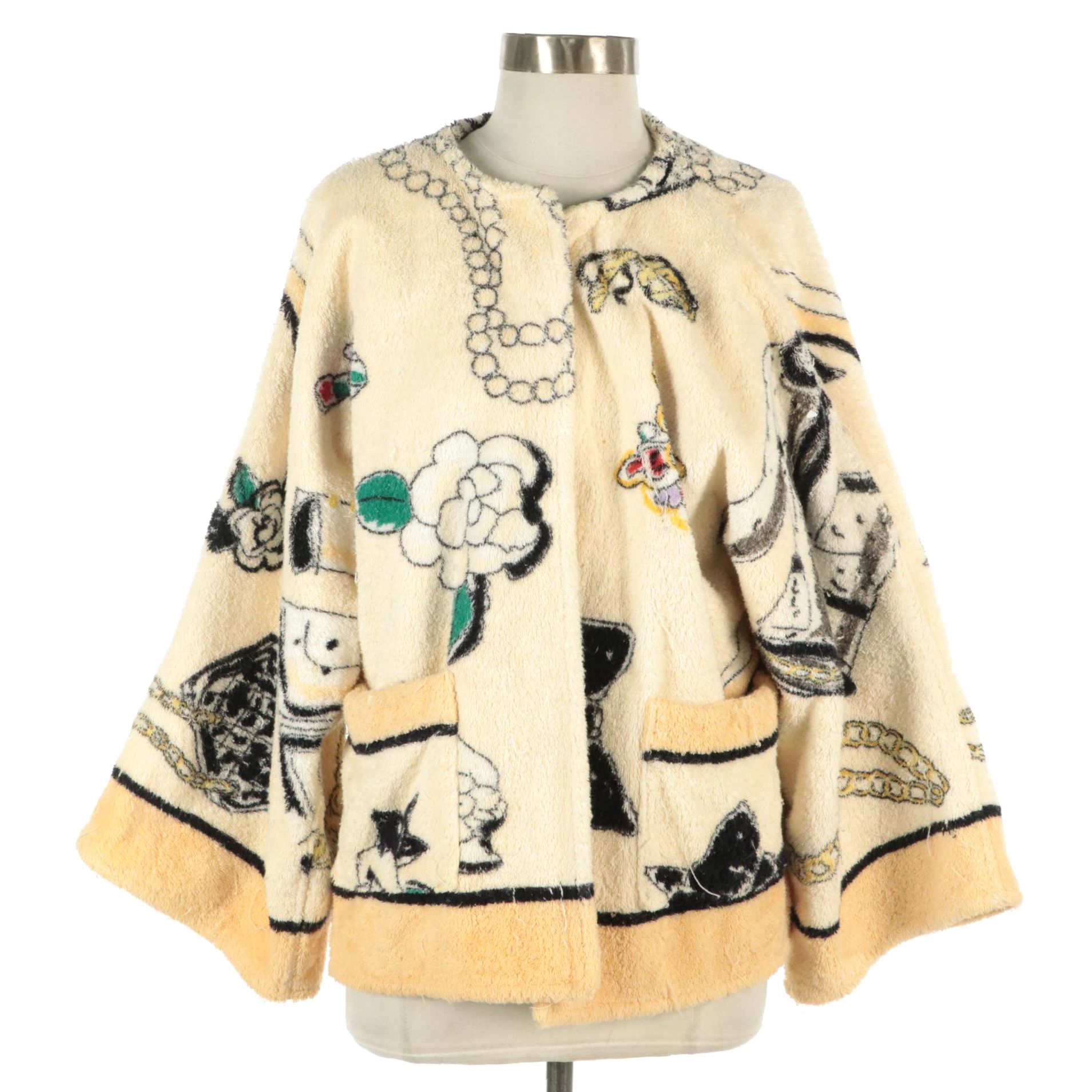 Chanel Vintage Icon Print Terry Cloth Bathrobe-Style Coat, 1990s