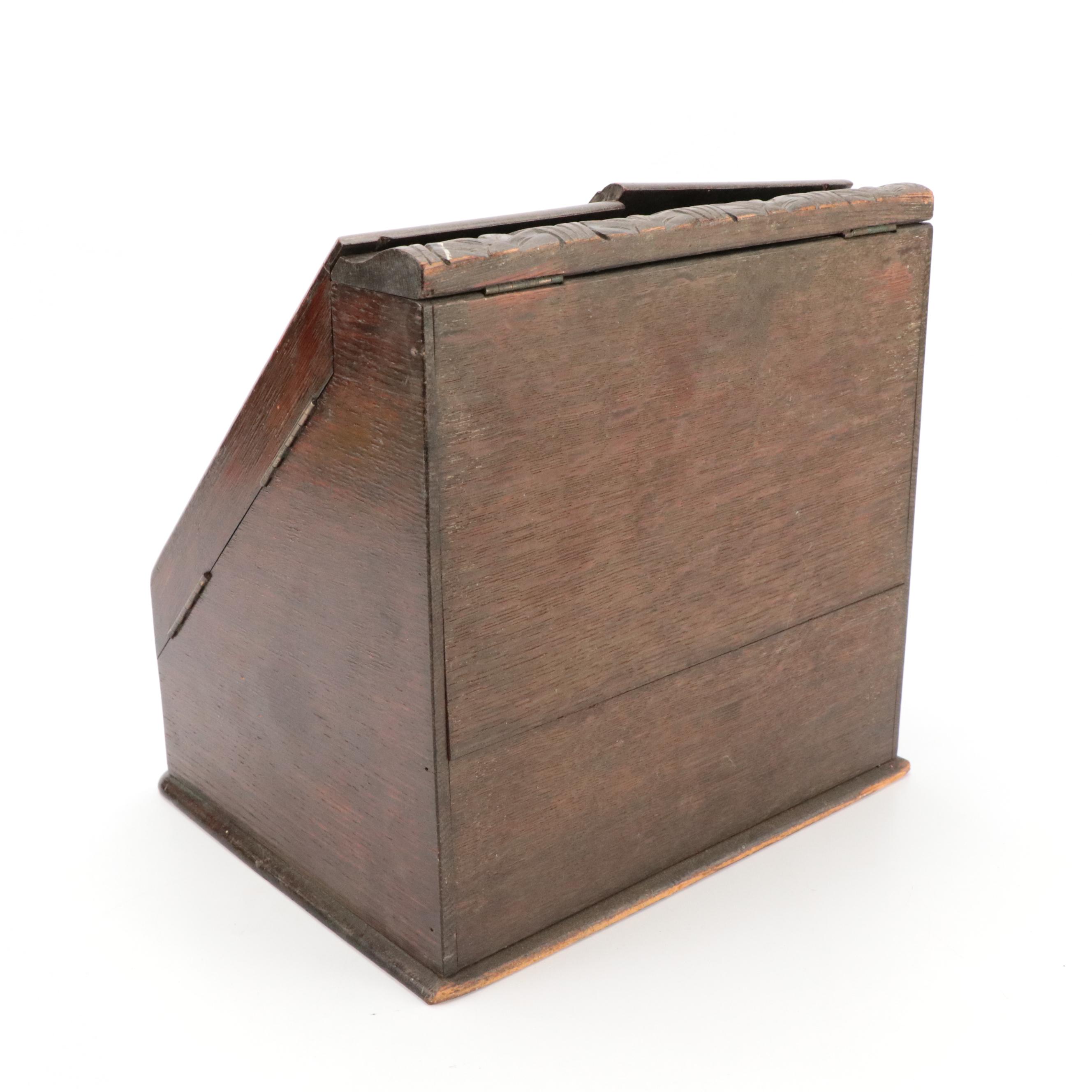 English Carved Mahogany Finished Wood Stationery Box