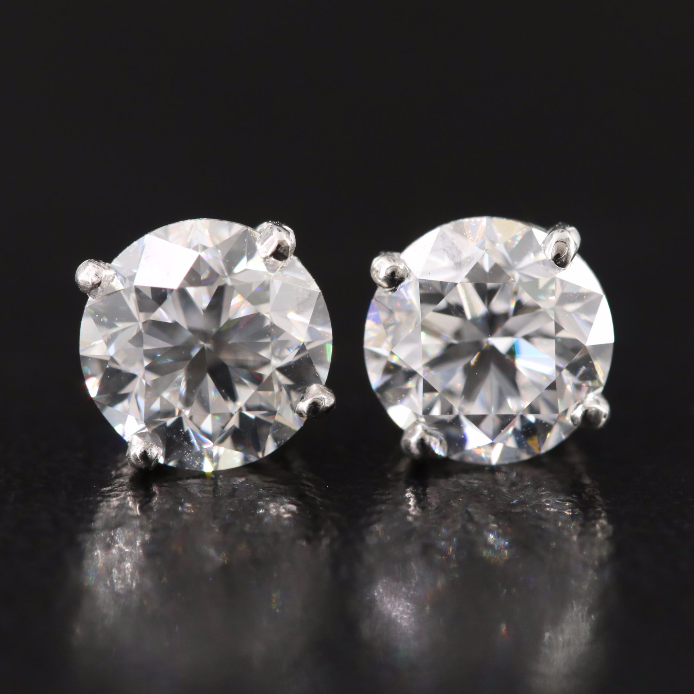 Platinum 2.00 CTW Diamond Stud Earrings with GIA Reports
