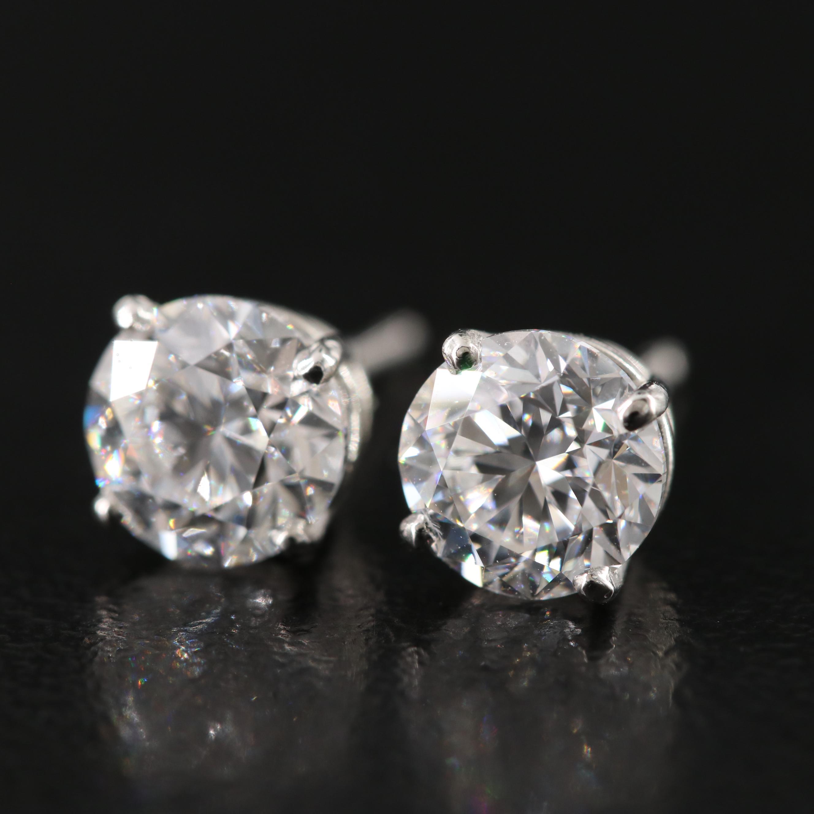 Platinum 2.00 CTW Diamond Stud Earrings with GIA Reports