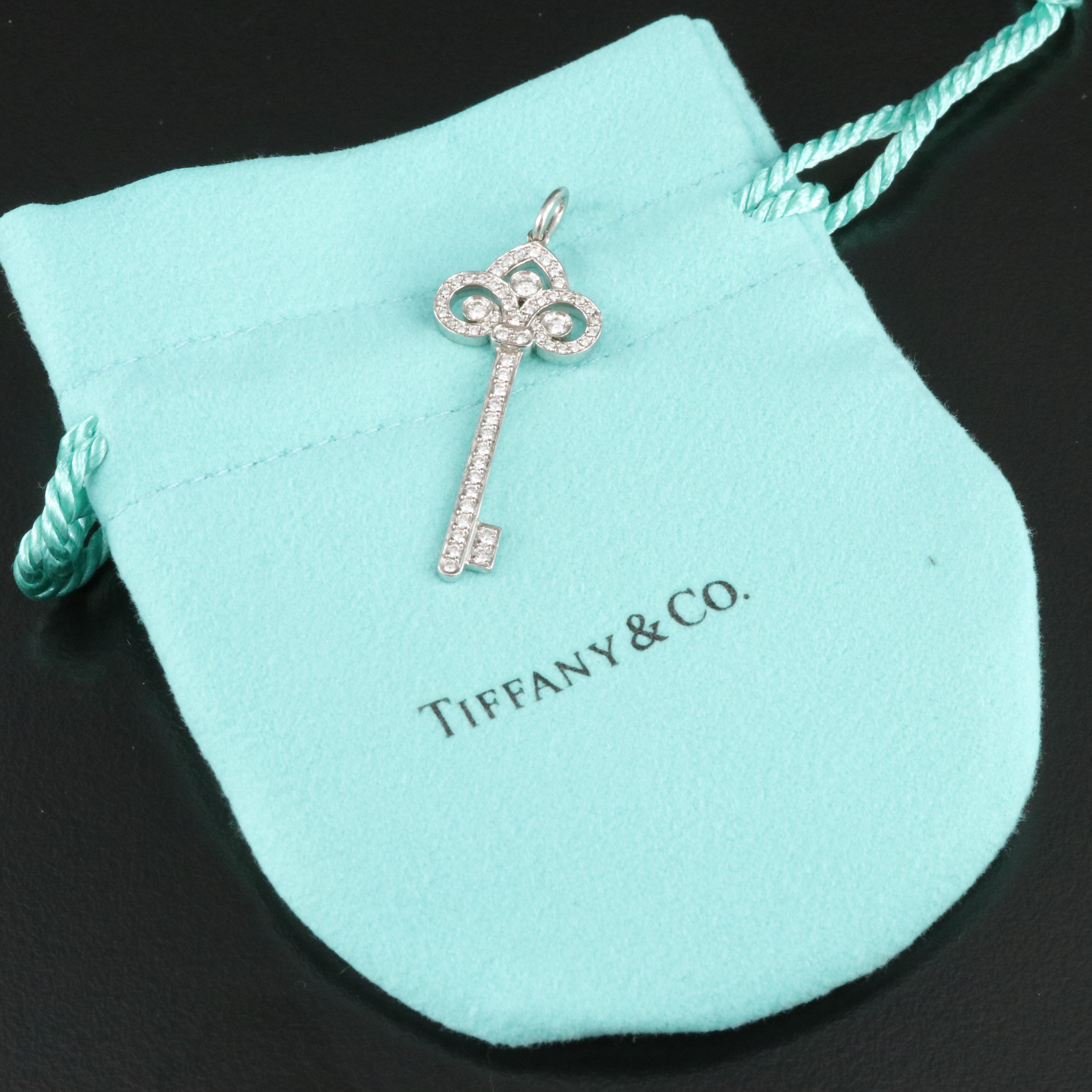 Tiffany & Co. Fleur de Lis Platinum 0.41 CTW Diamond Key Pendant
