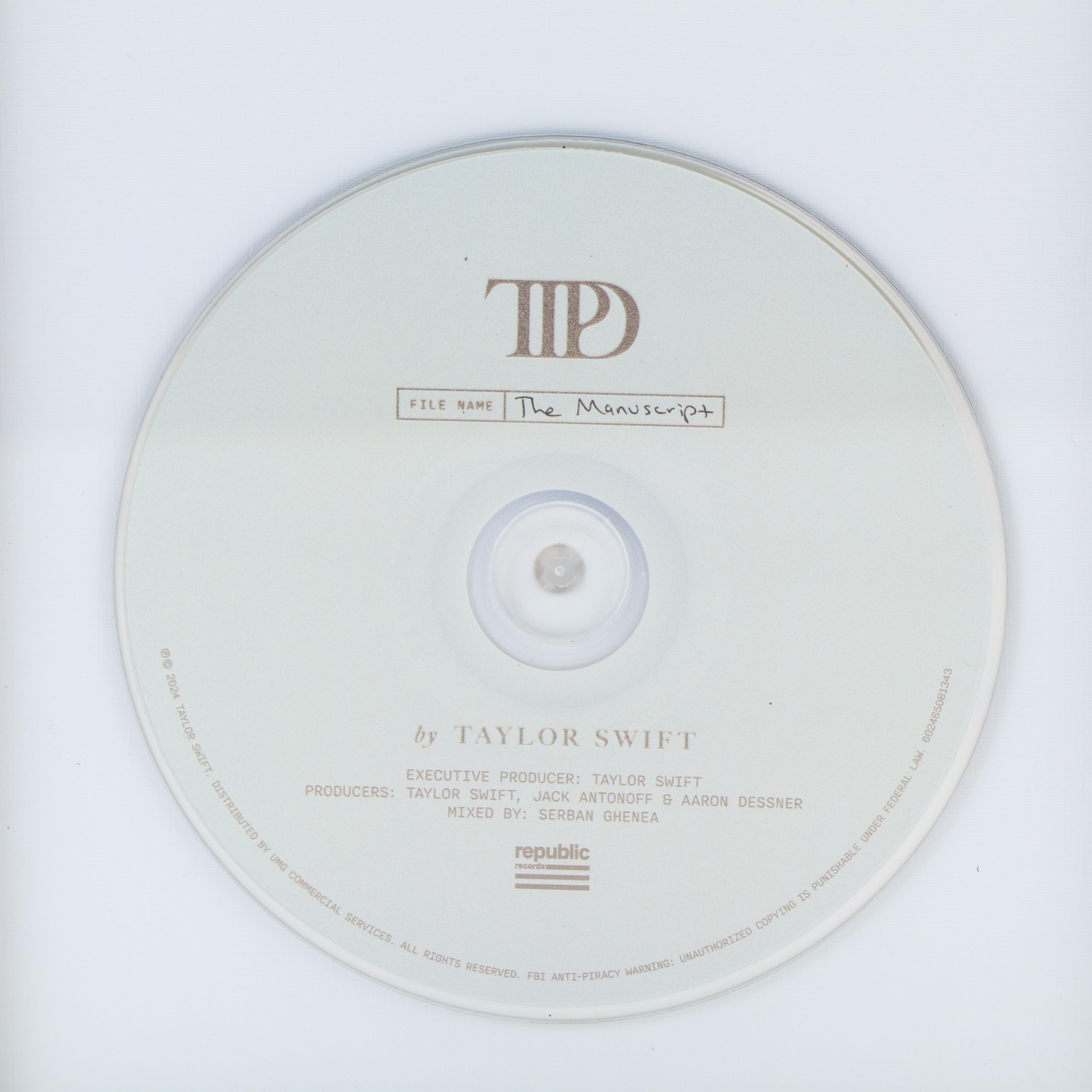 Taylor Swift Signed "The Tortured Poets Department" CD Card in Frame, JSA