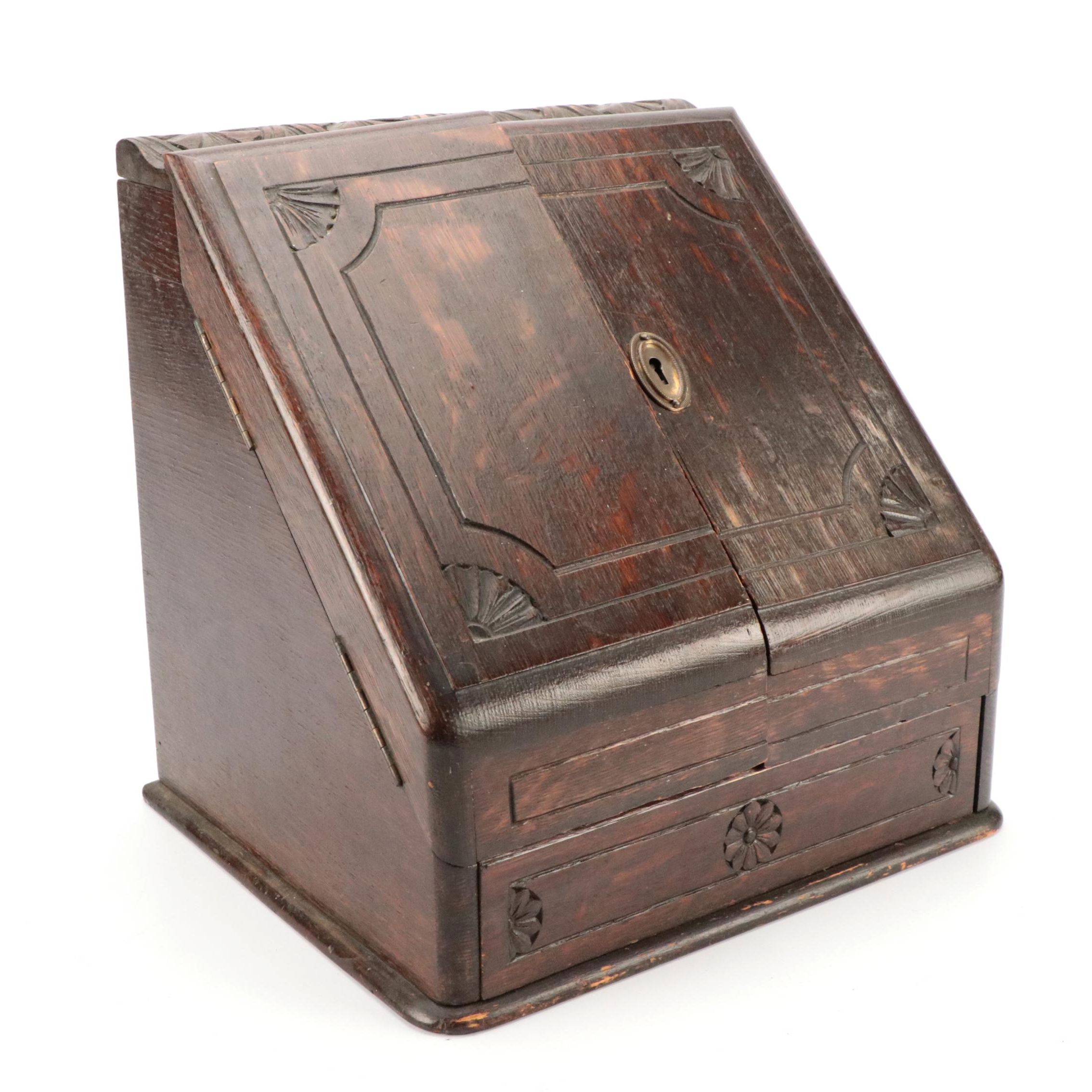 English Carved Mahogany Finished Wood Stationery Box
