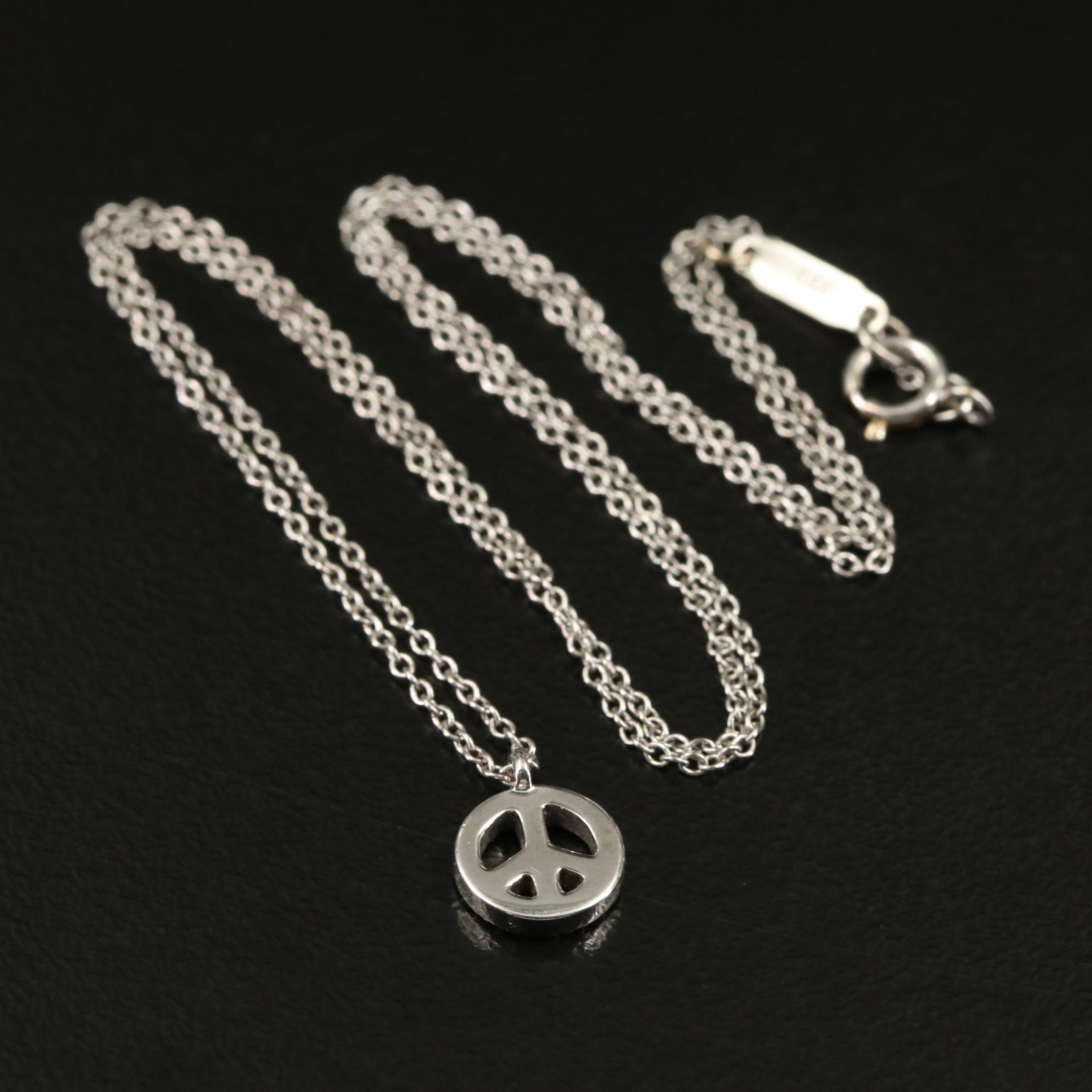 Tiffany & Co. 18K Diamond Peace Symbol Pendant Necklace