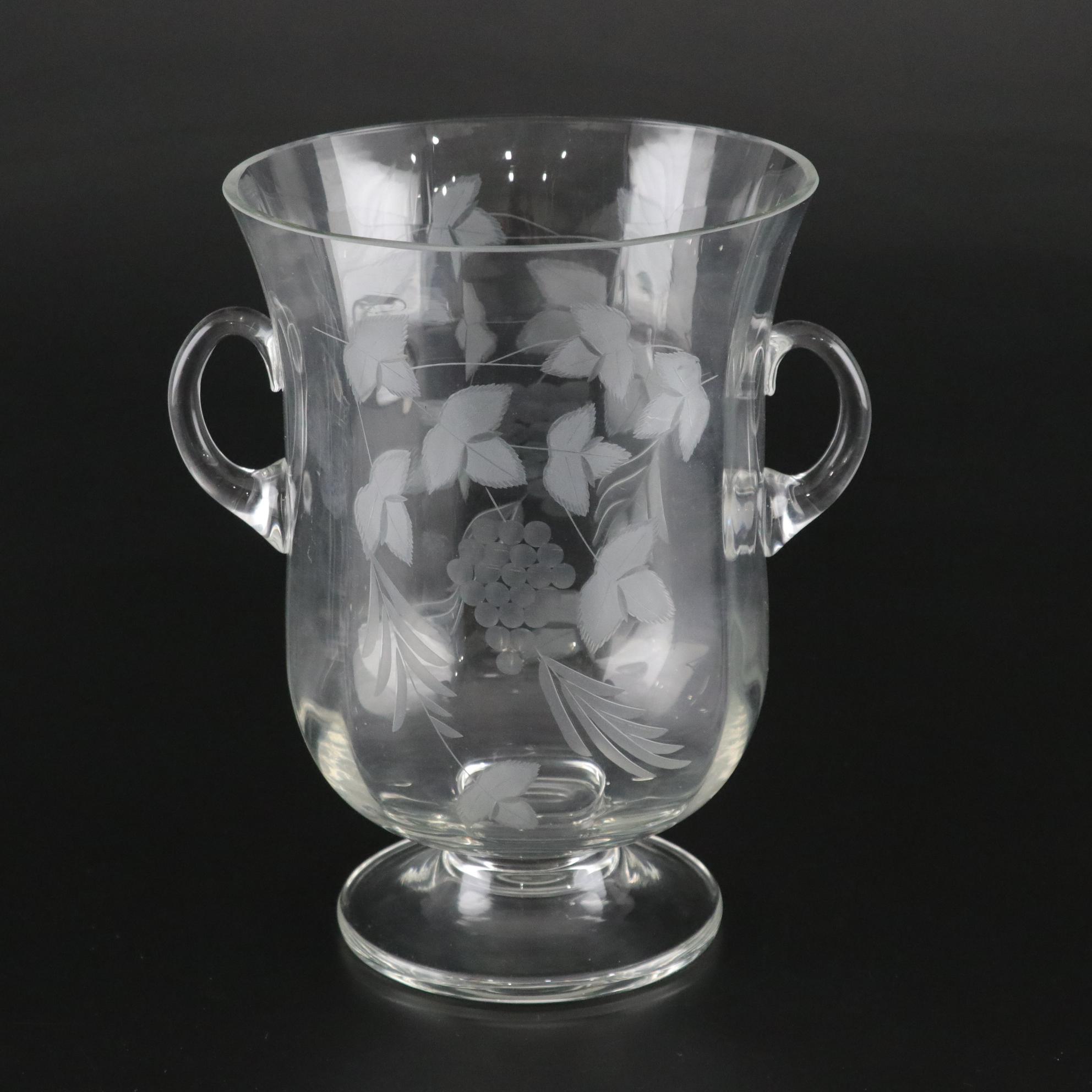 Etched Glass Wine Bucket with Grapevine Motif