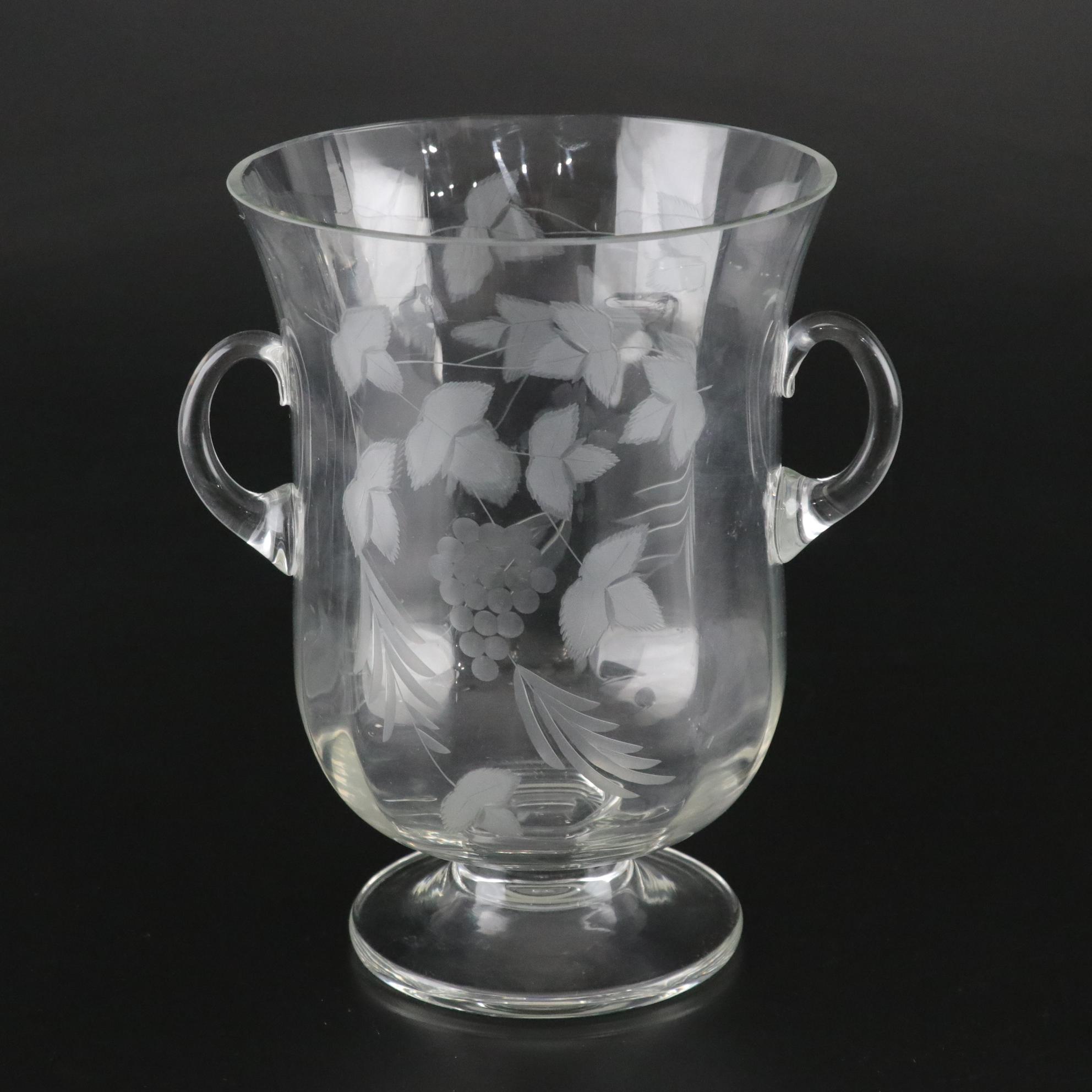 Etched Glass Wine Bucket with Grapevine Motif