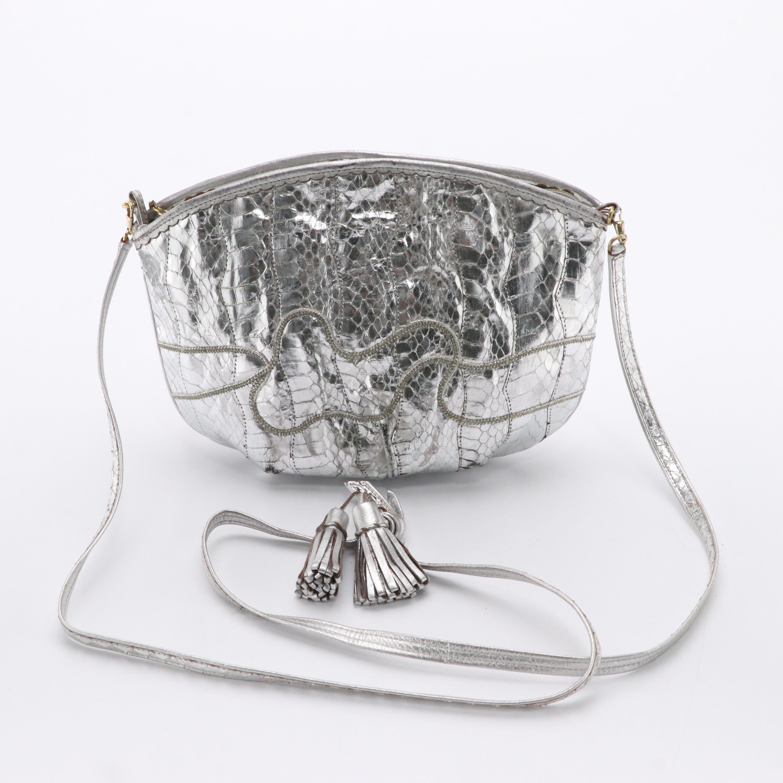 Carlo Fiori Metallic Snakeskin and Metallic Print Leather Shoulder Bags