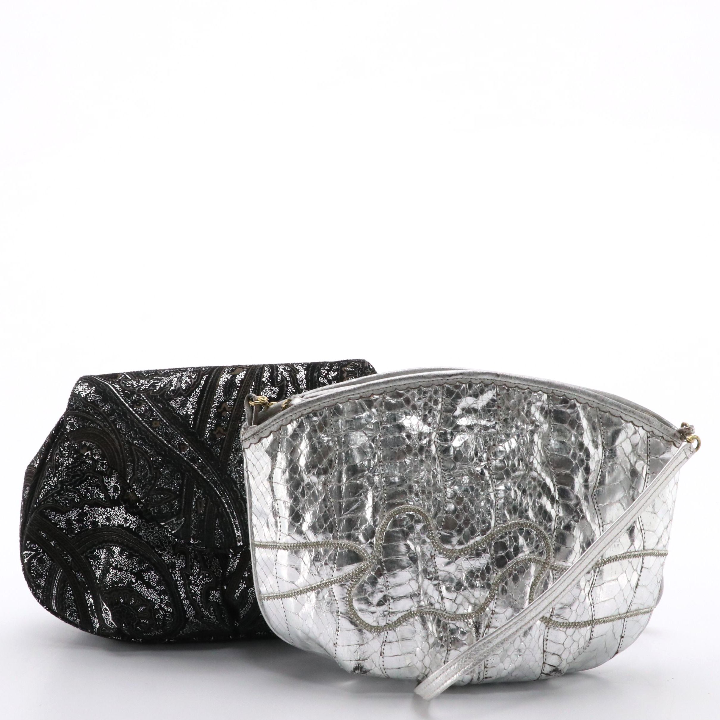 Carlo Fiori Metallic Snakeskin and Metallic Print Leather Shoulder Bags