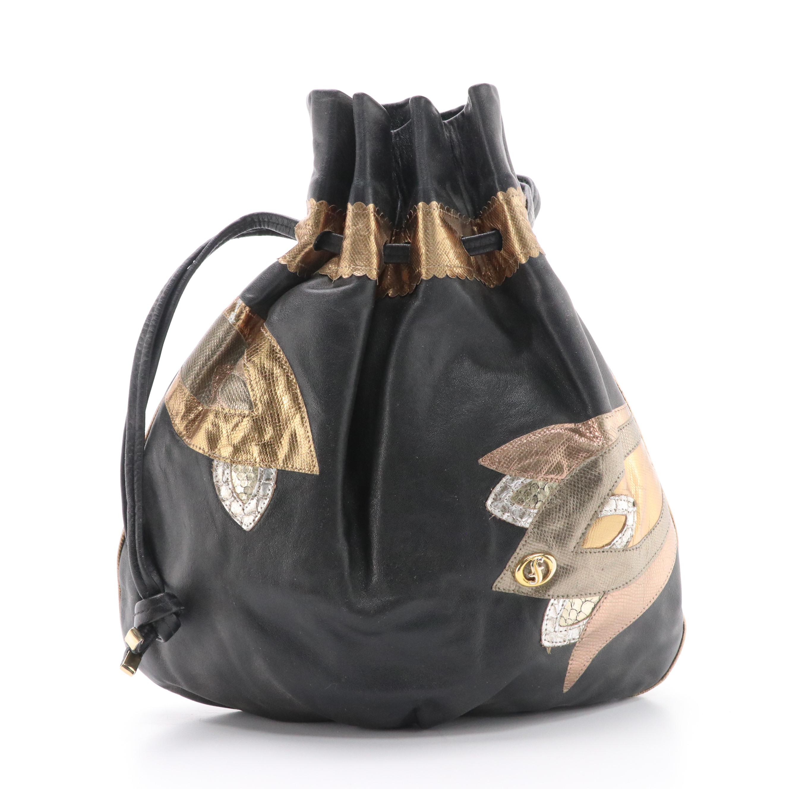 Carlo Fiori Reptile Skin/Leather Mosaic Bag and Embossed Leather Drawstring Bag