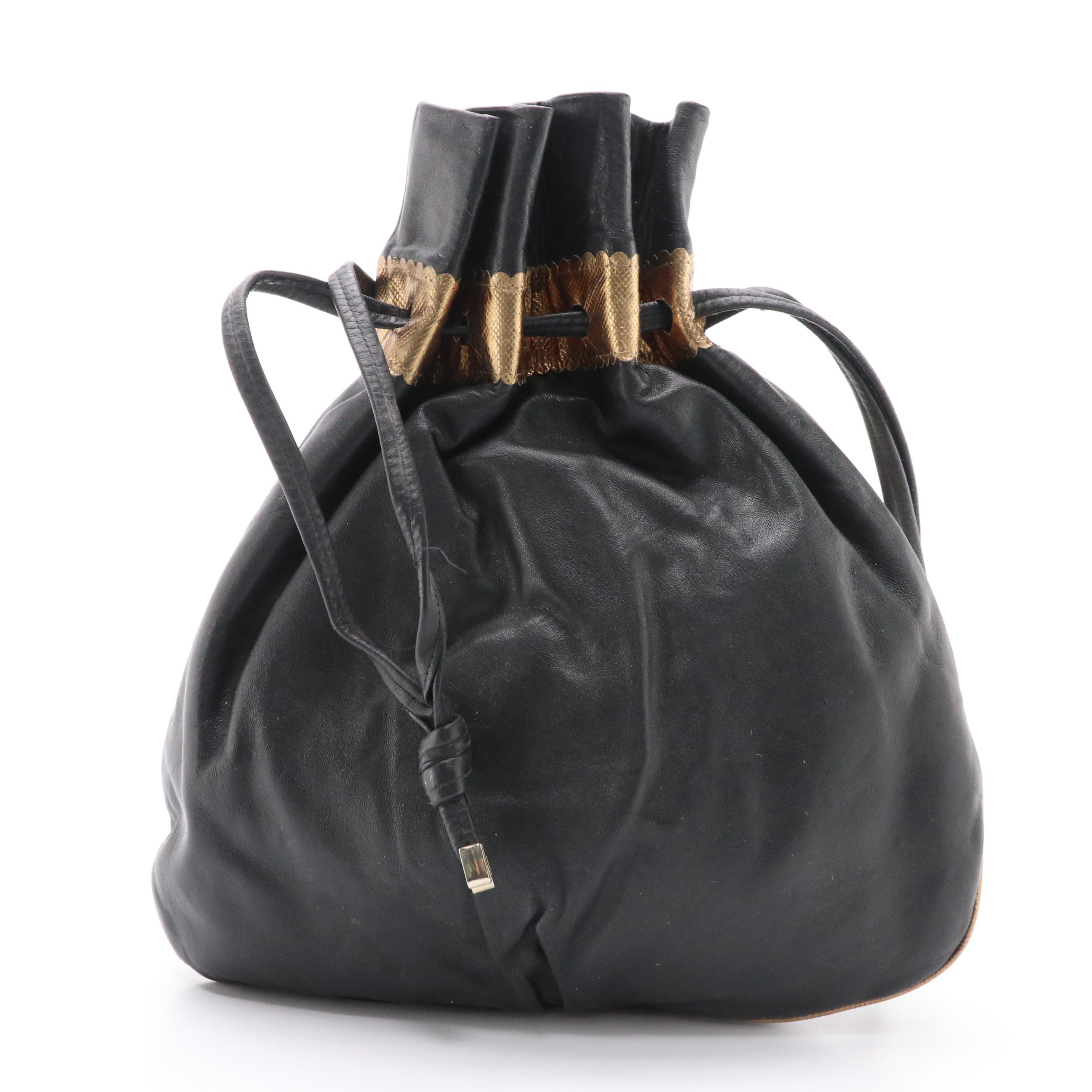 Carlo Fiori Reptile Skin/Leather Mosaic Bag and Embossed Leather Drawstring Bag