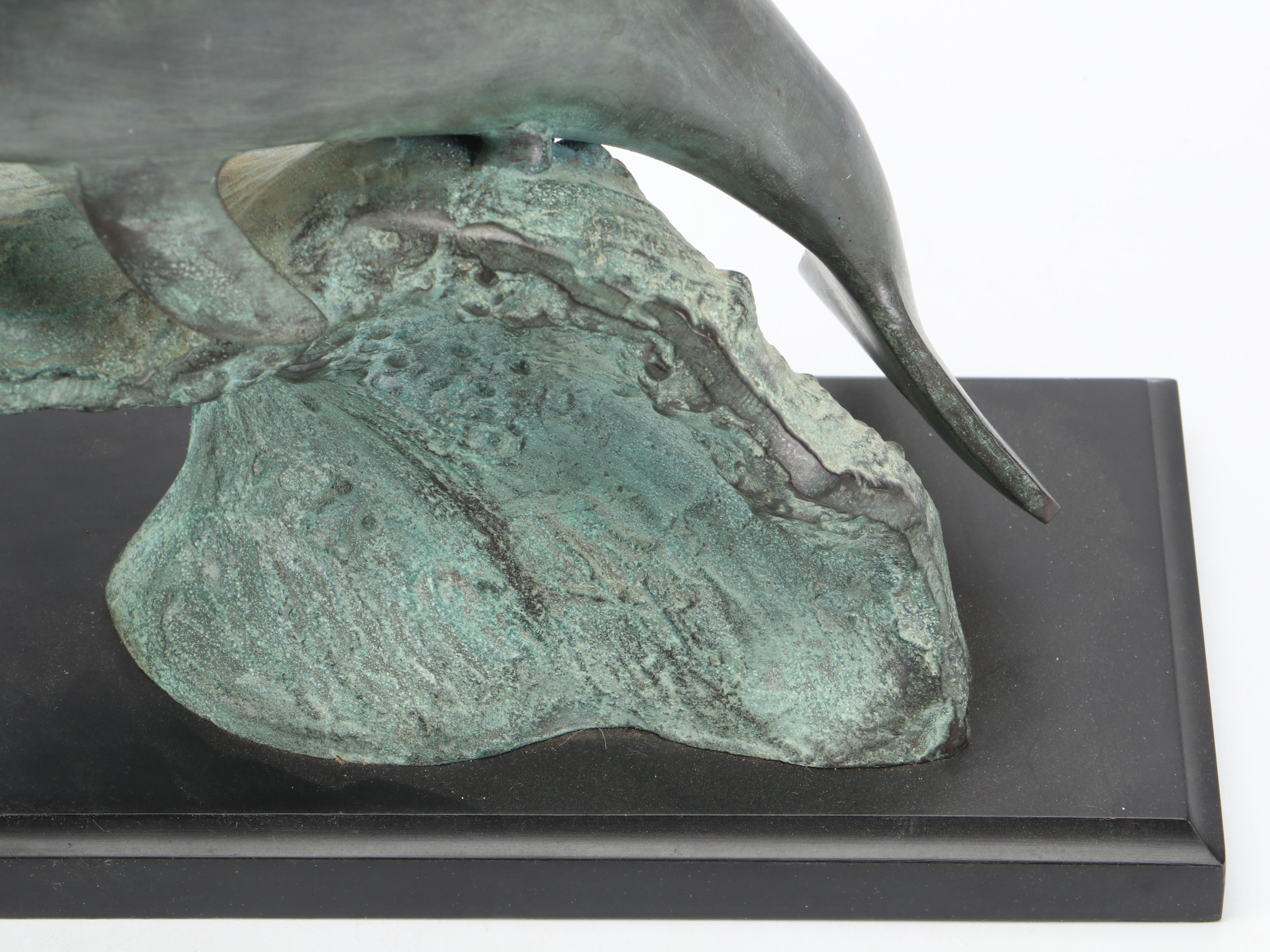 San Pacific International Metal Dolphins on Wood Base