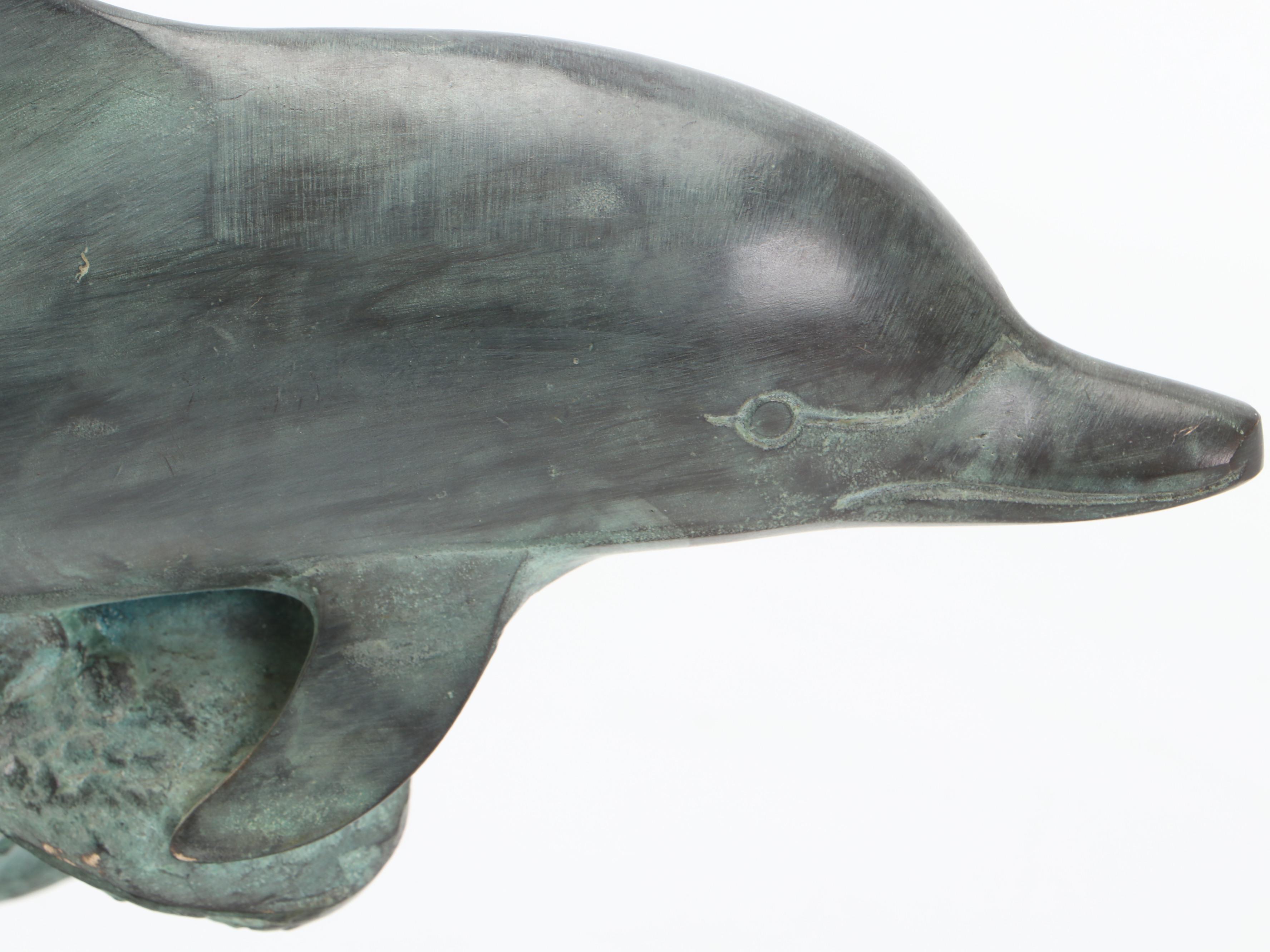 San Pacific International Metal Dolphins on Wood Base