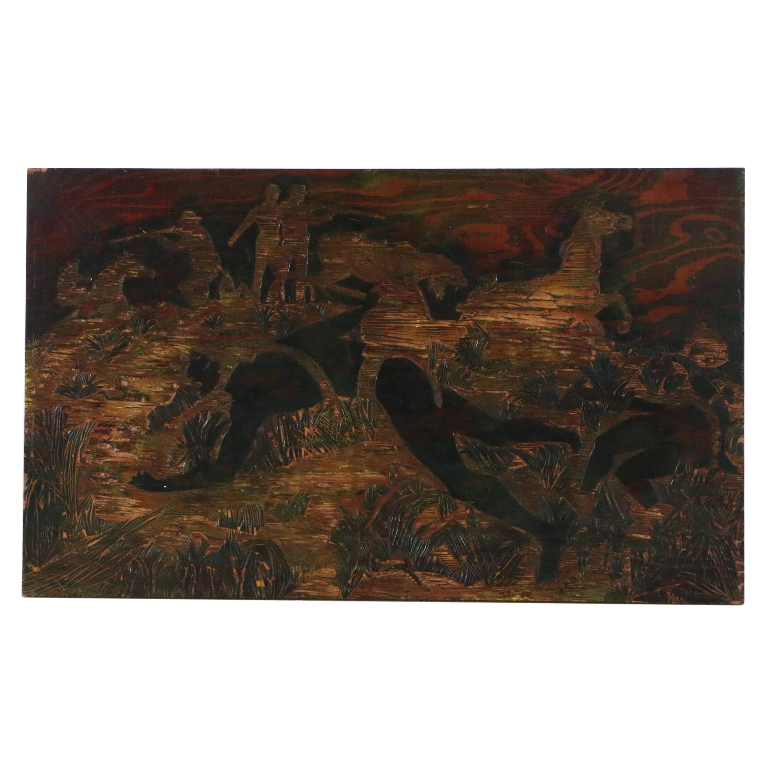 Western Engraved Wood Panel for "Custer Trying to Bite Off White Bull’s Nose"