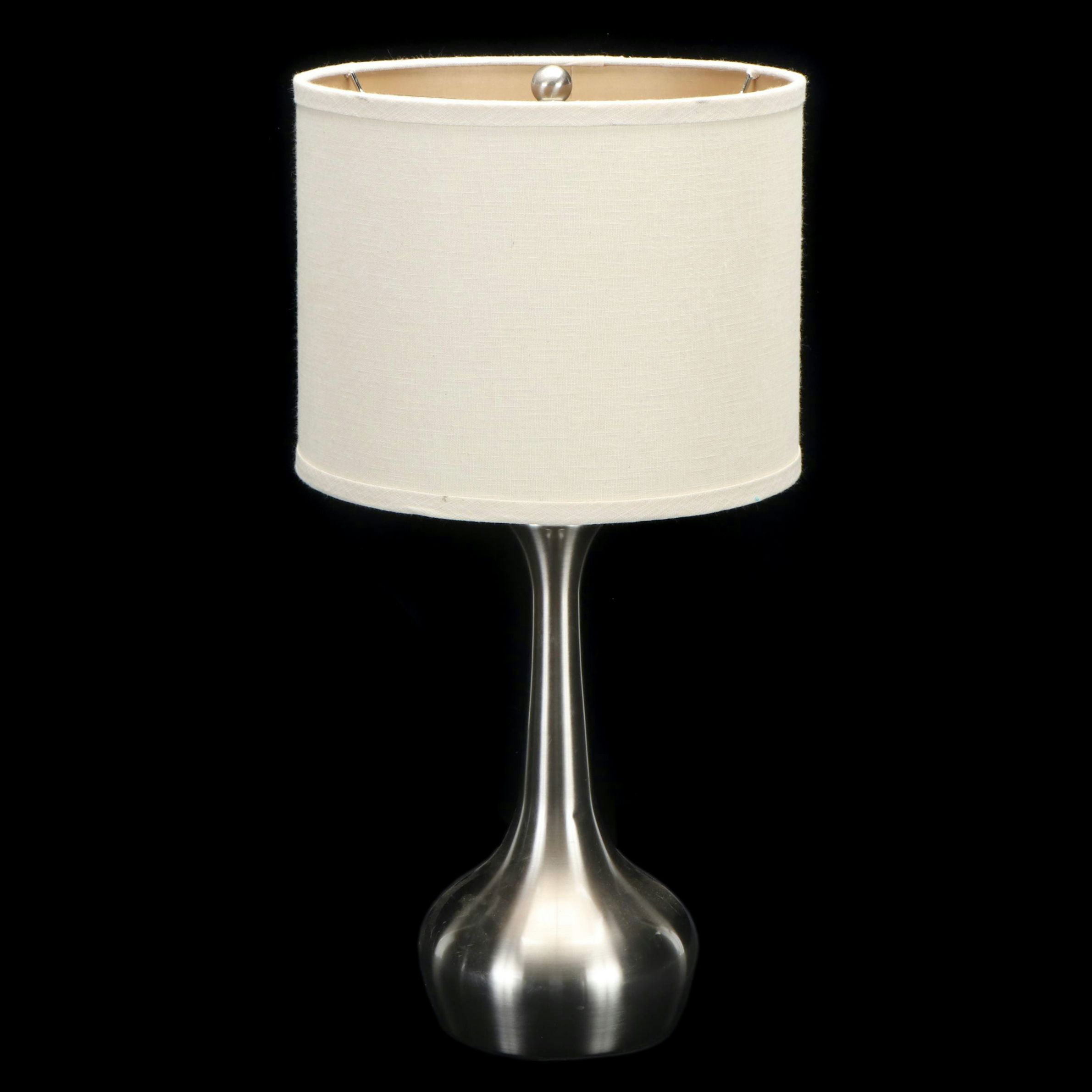 Brushed Metal Teardrop Table Lamp with Fabric Drum Shade