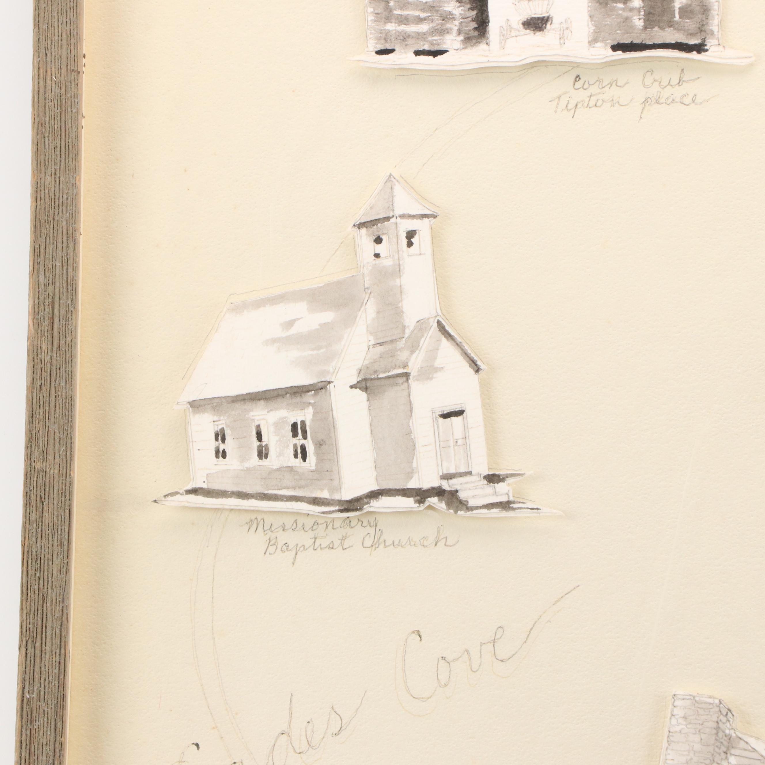 3D Pen and Ink Drawing "Cades Cove," Late 20th Century