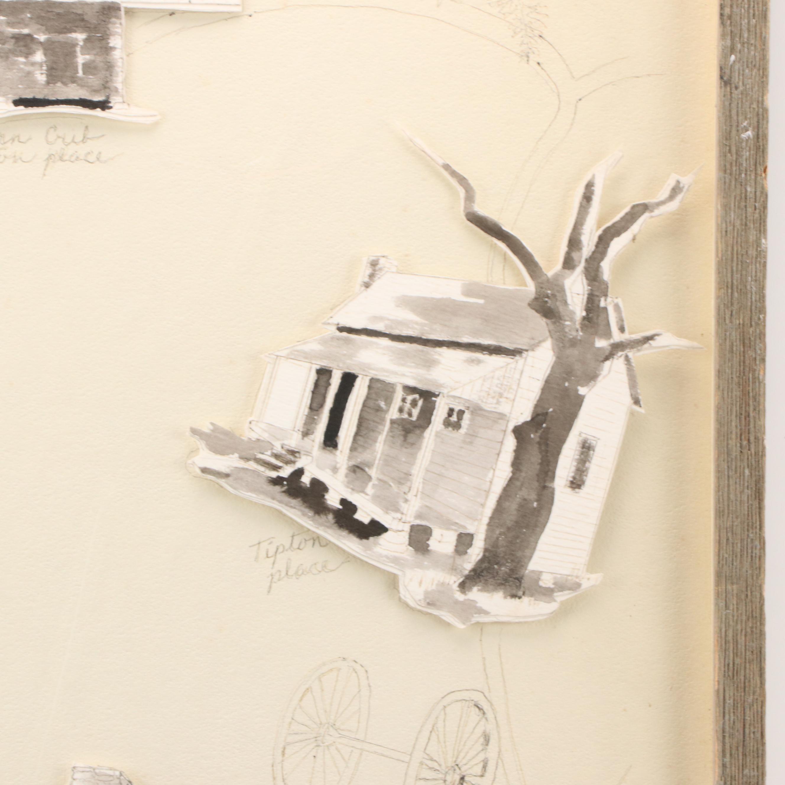 3D Pen and Ink Drawing "Cades Cove," Late 20th Century