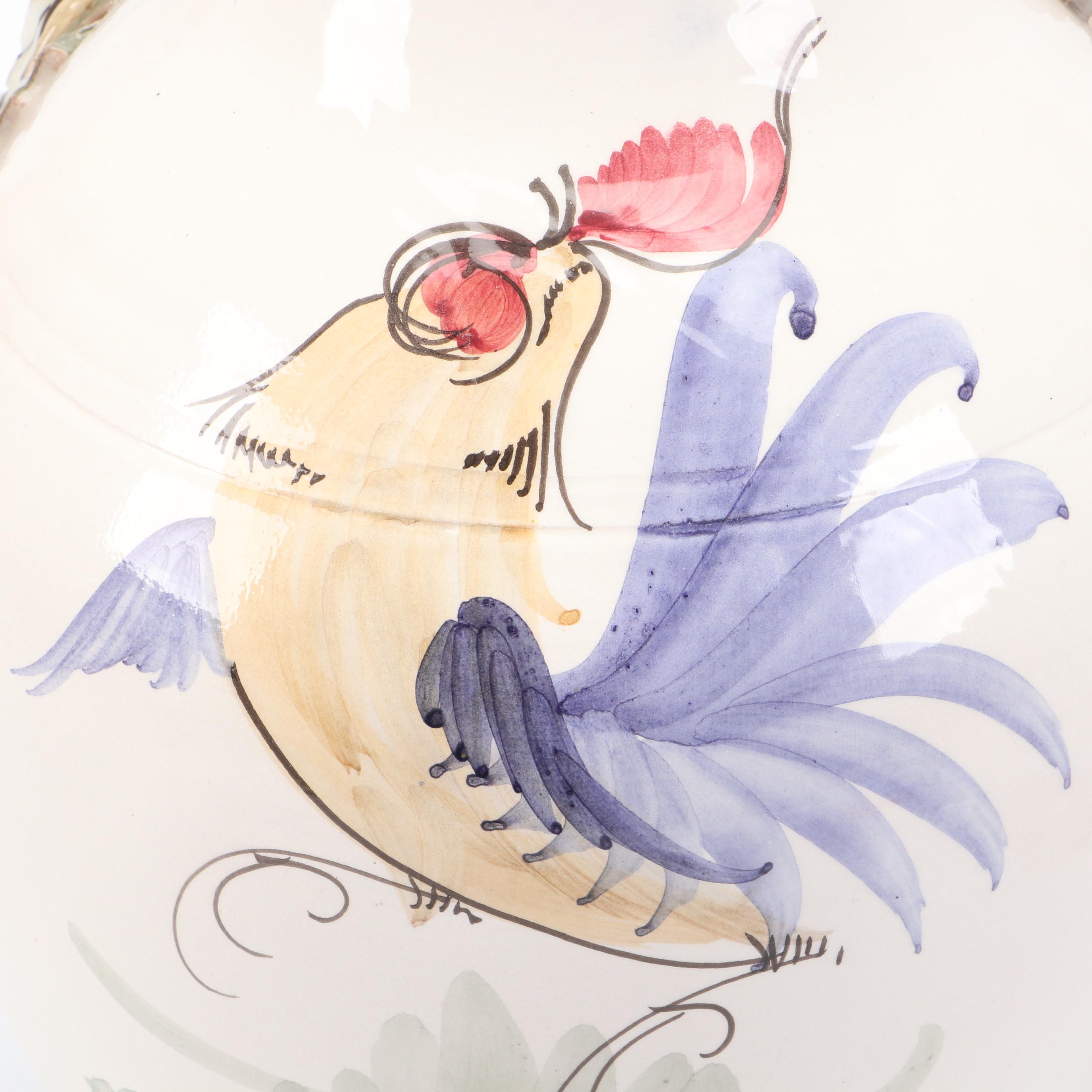 Italian Style Majolica Drink Dispenser with Hand-Built Grapevine Accents