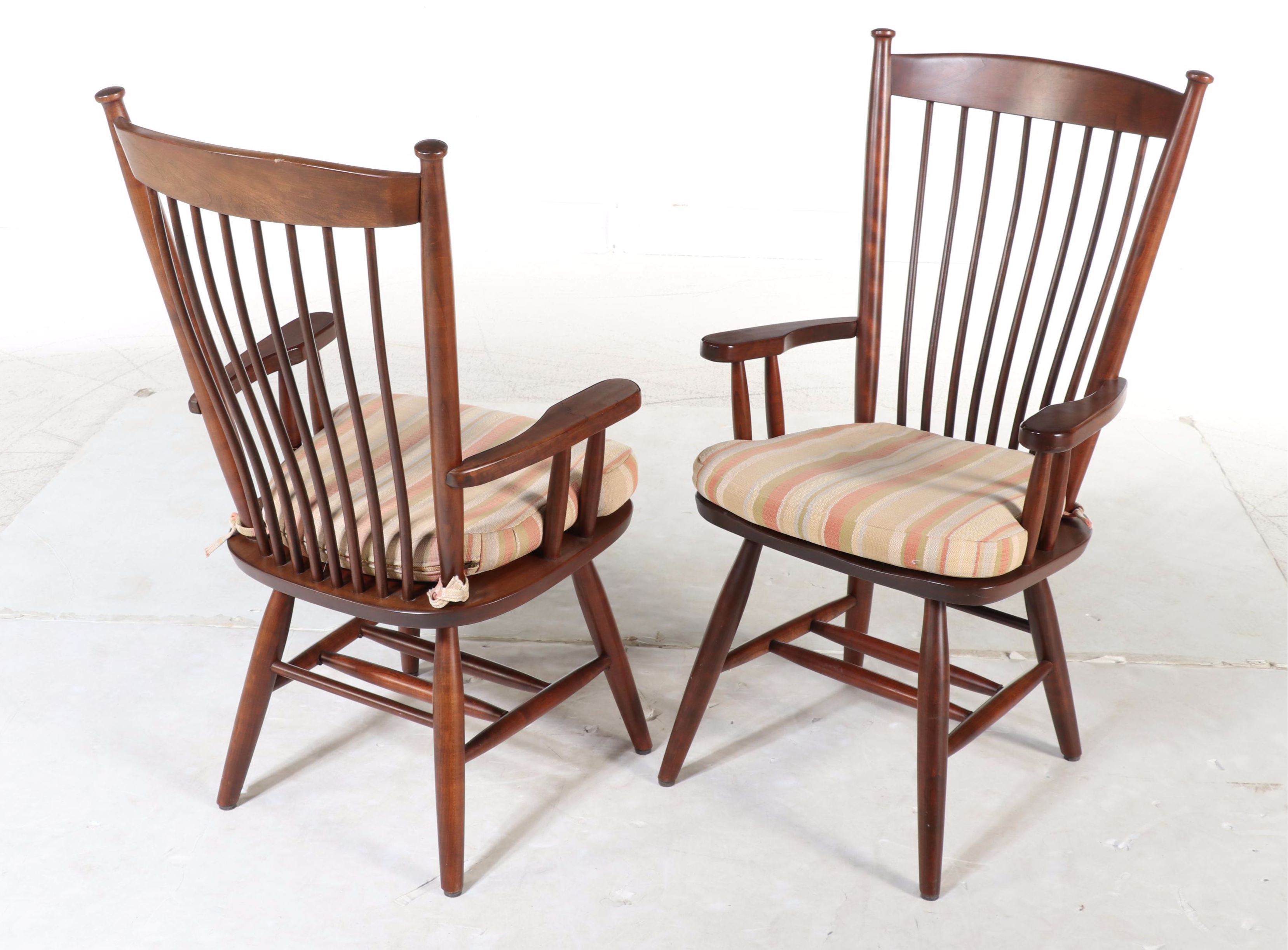 Pair of Shaker Style Wooden Spindle Back Armchairs
