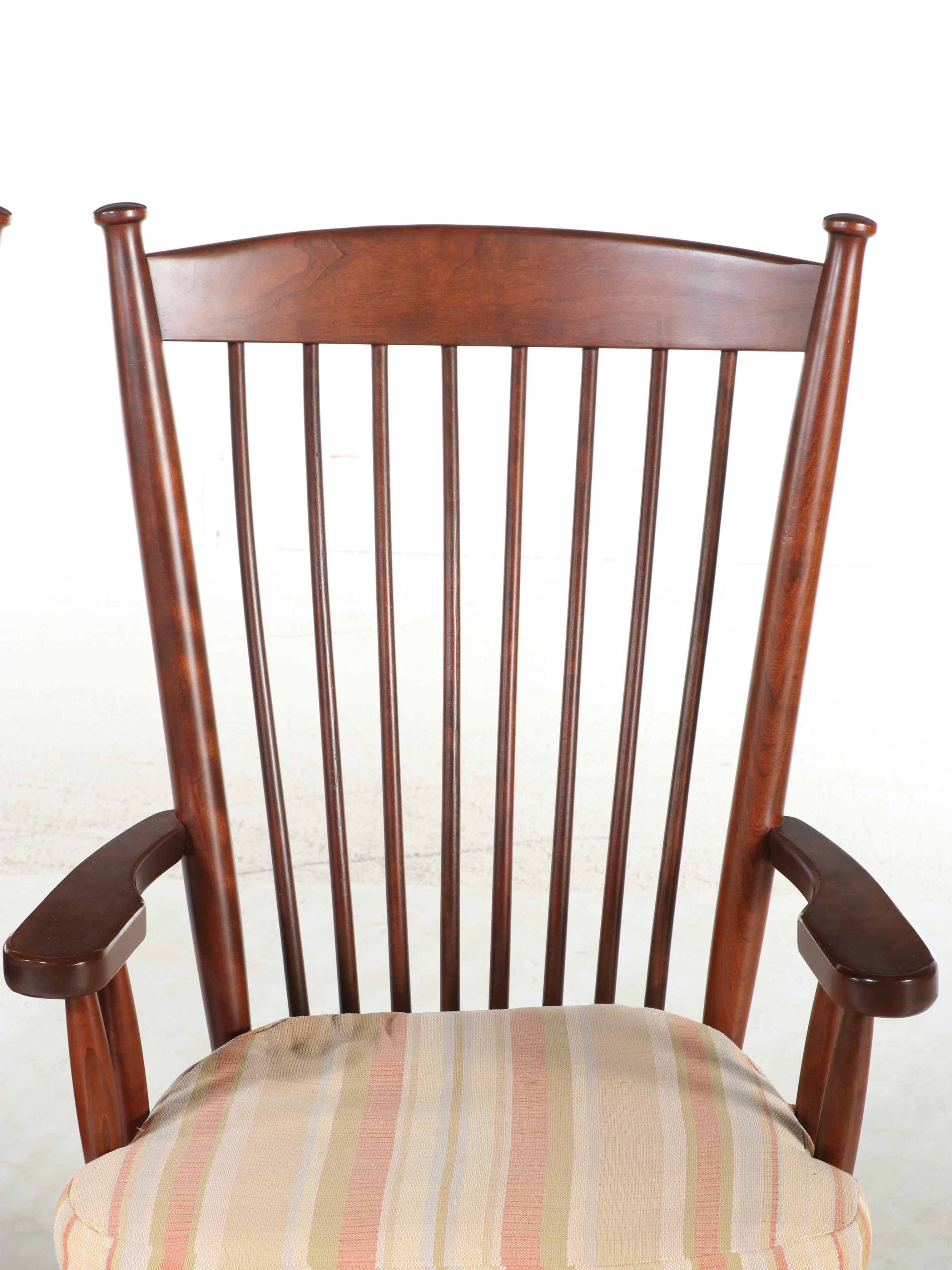 Pair of Shaker Style Wooden Spindle Back Armchairs