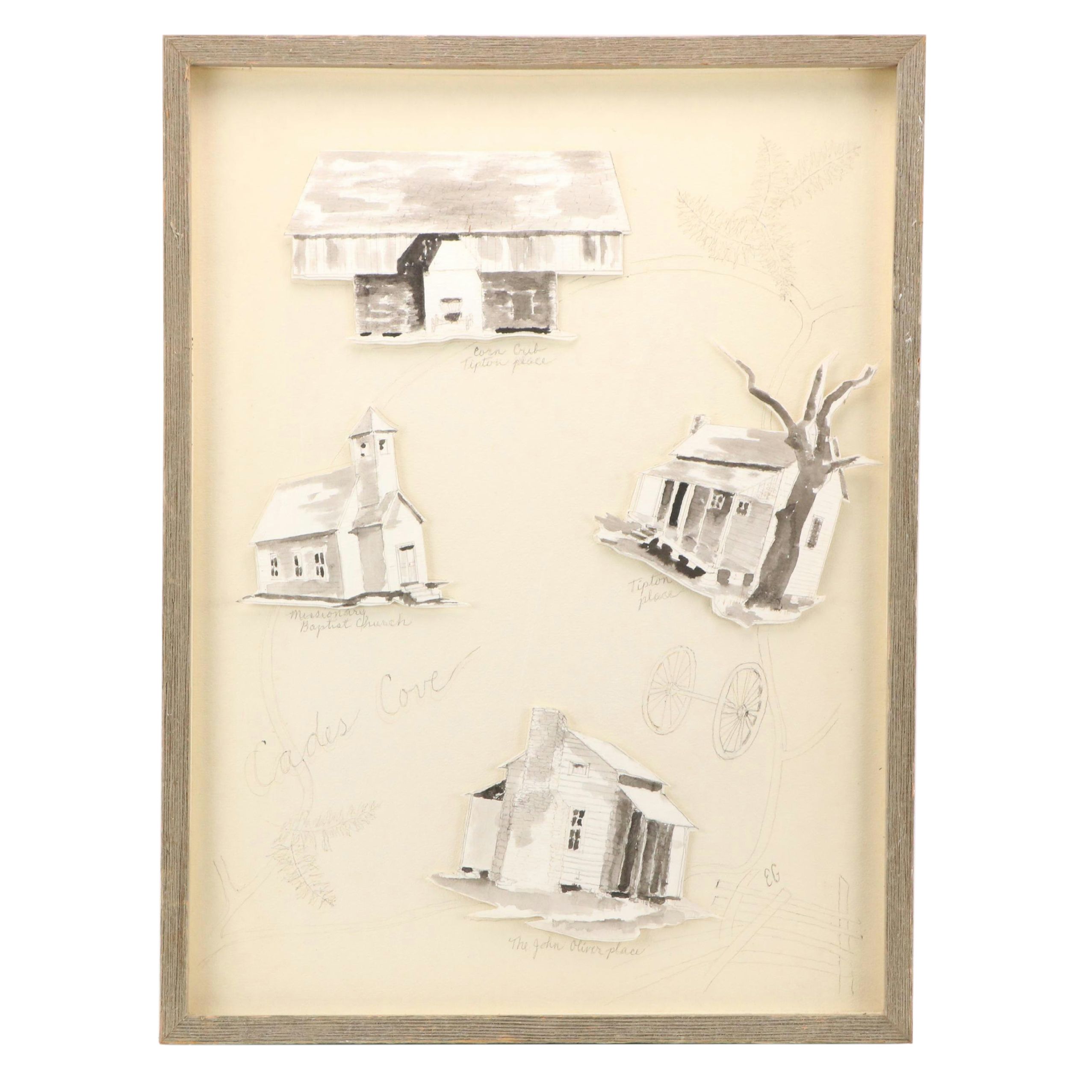 3D Pen and Ink Drawing "Cades Cove," Late 20th Century