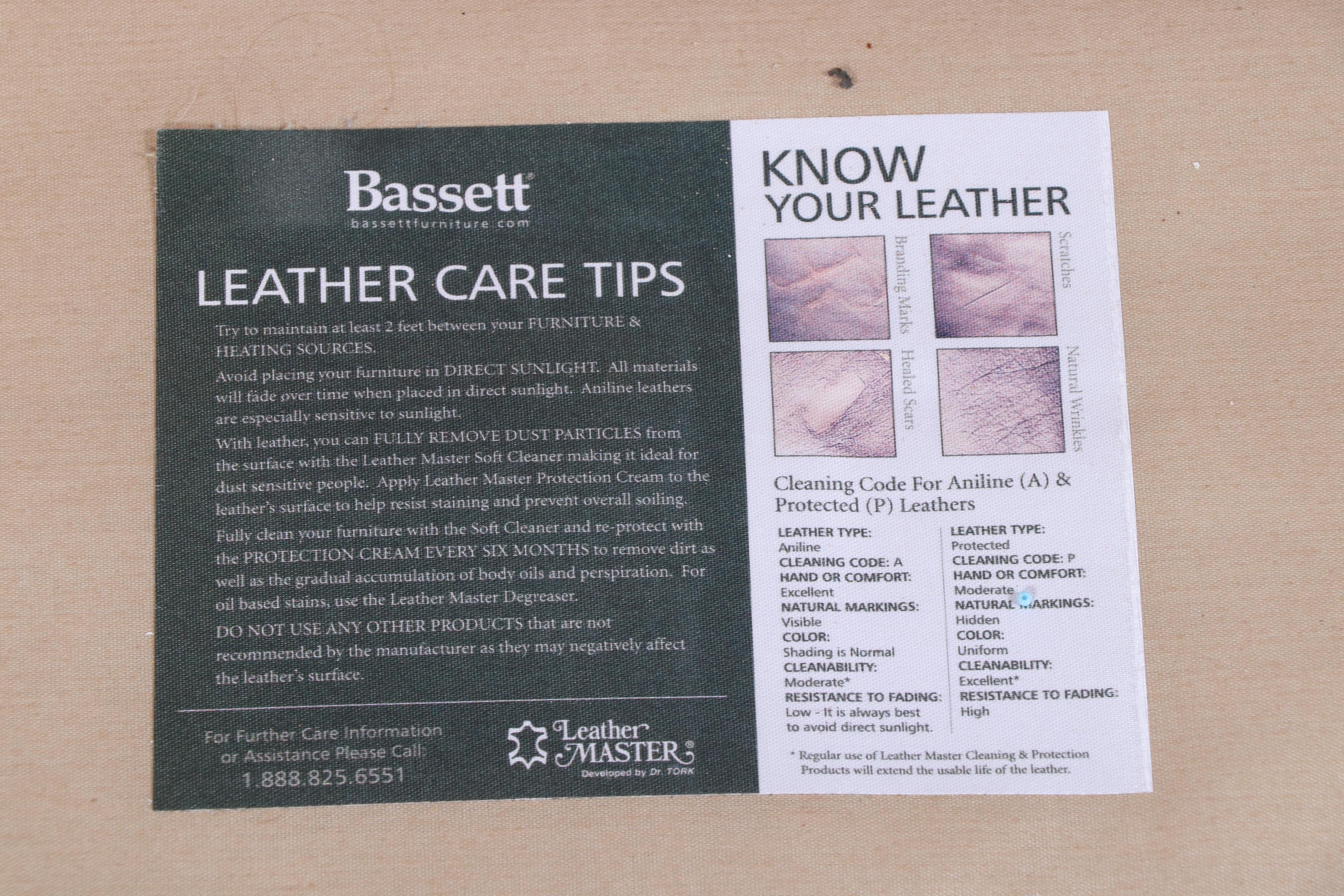 Bassett Leather Loveseat with Nailhead and Wooden Bun Feet