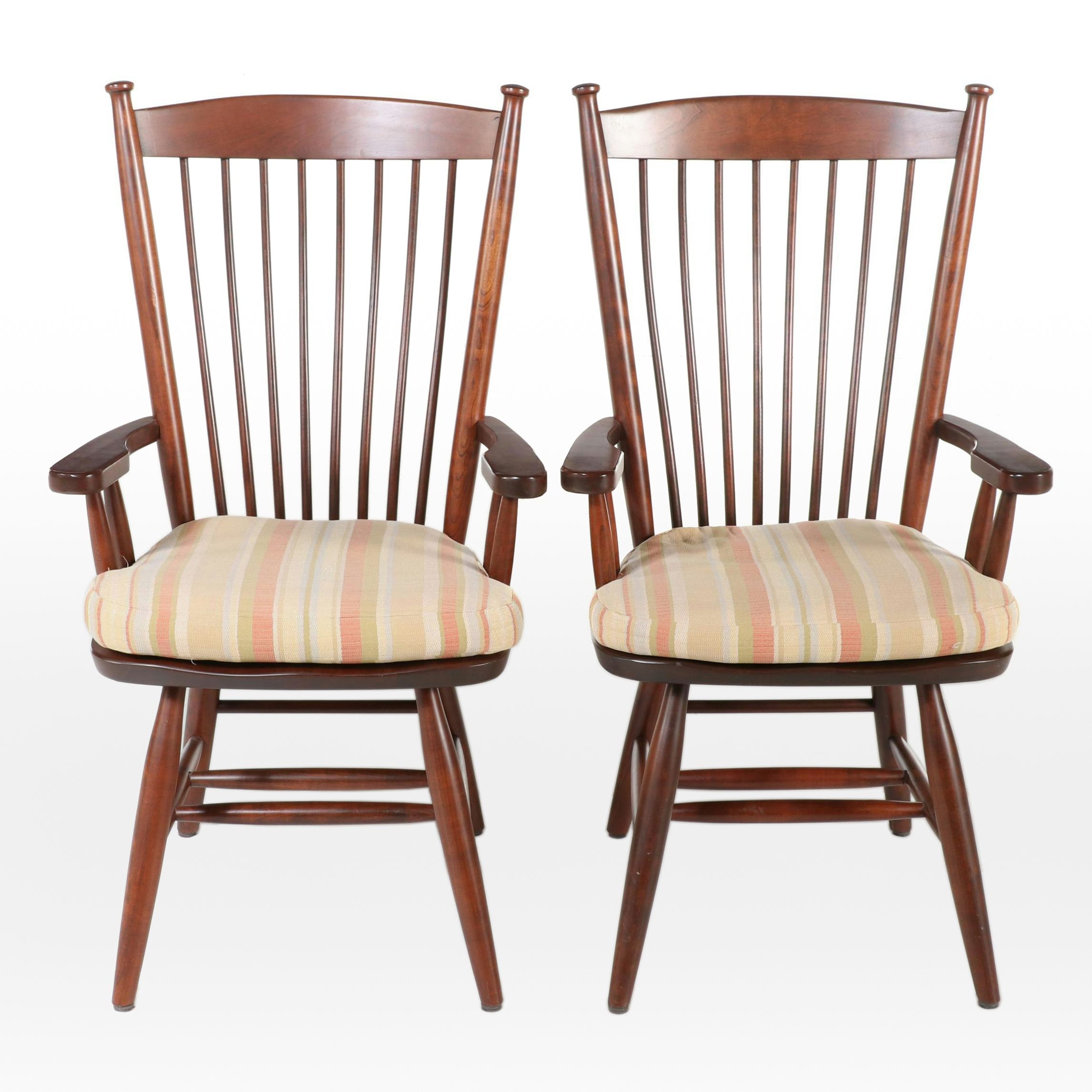 Pair of Shaker Style Wooden Spindle Back Armchairs