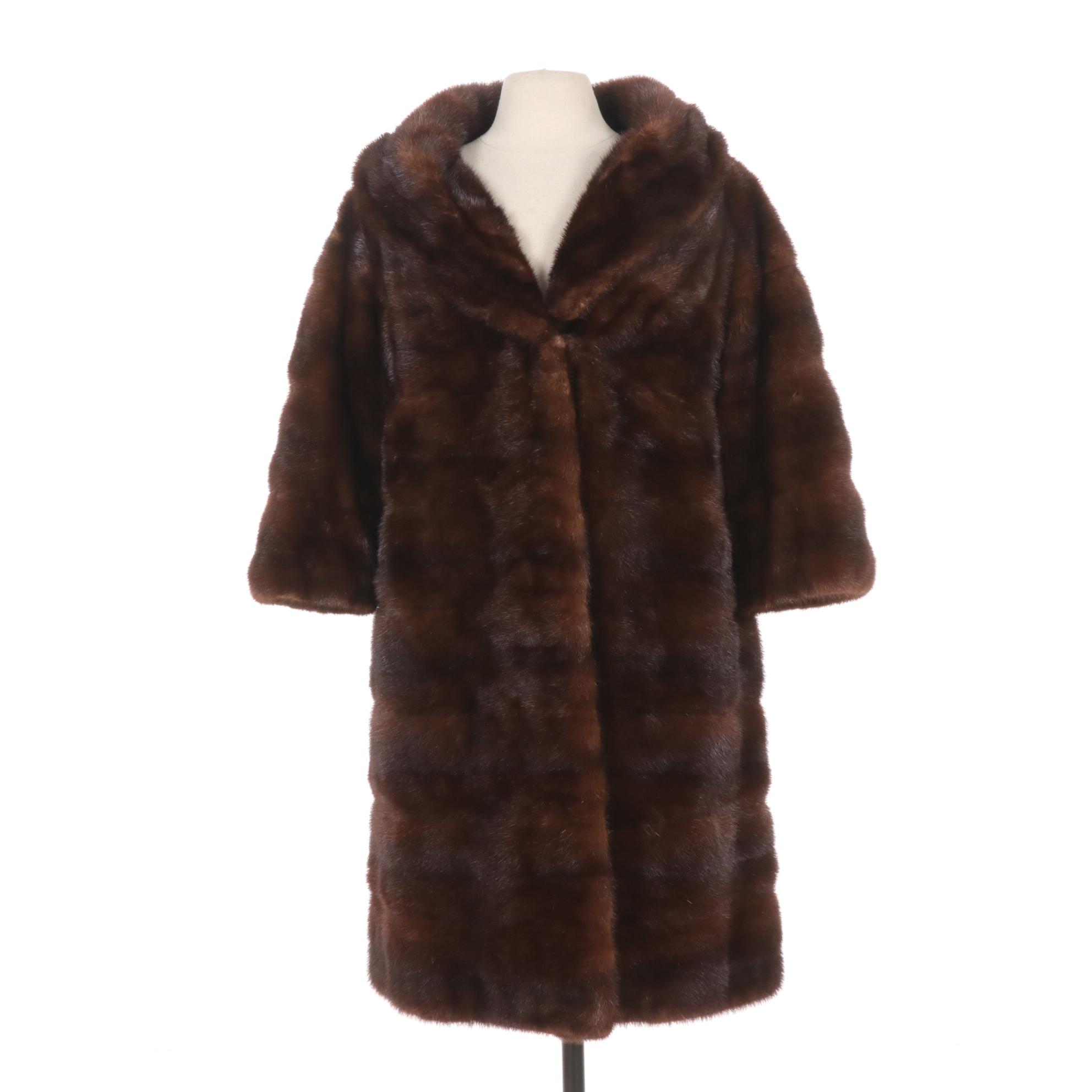 Horizontal Pelt Mink Fur Coat with Jade Green Lining by Shillito's Fur Salon