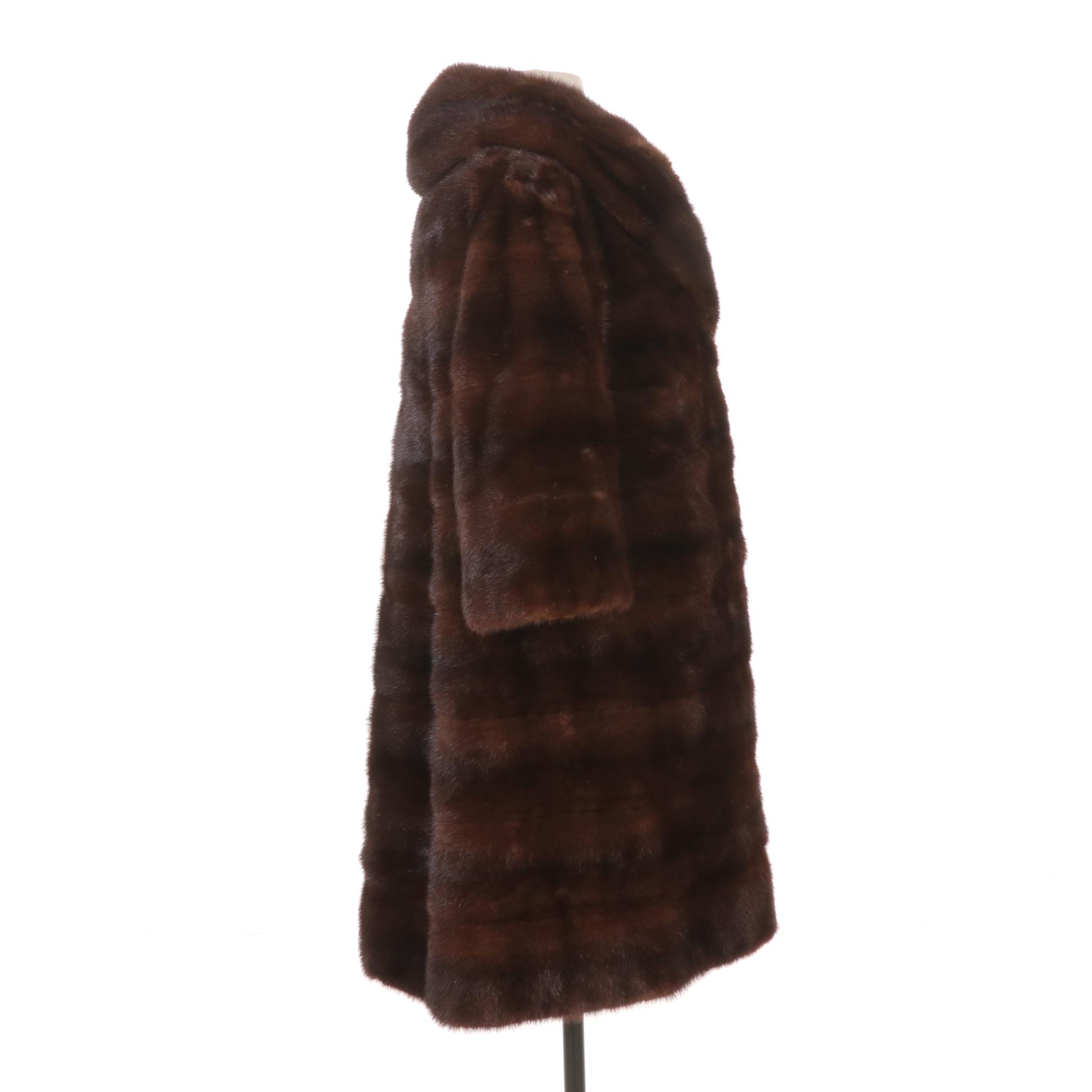 Horizontal Pelt Mink Fur Coat with Jade Green Lining by Shillito's Fur Salon