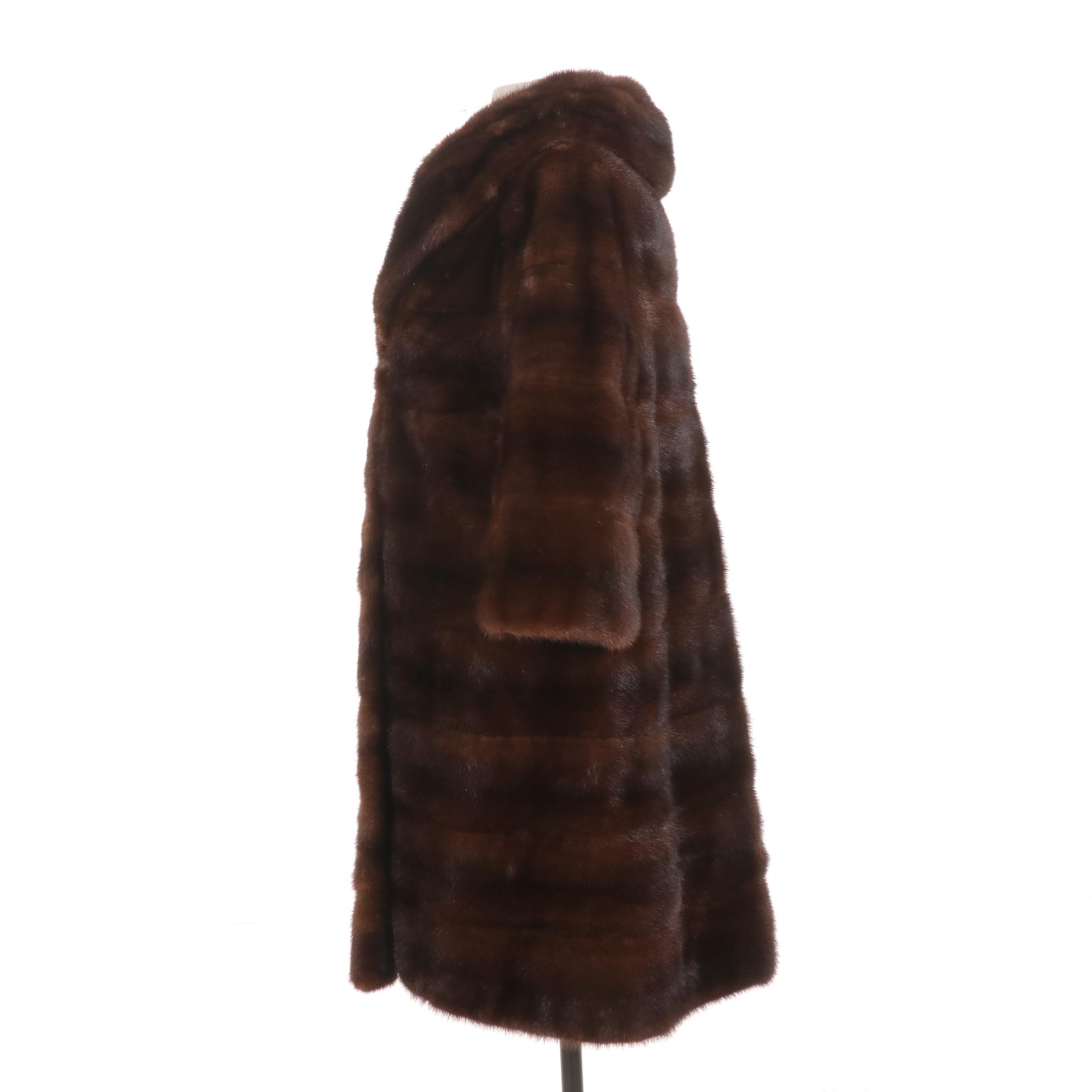 Horizontal Pelt Mink Fur Coat with Jade Green Lining by Shillito's Fur Salon
