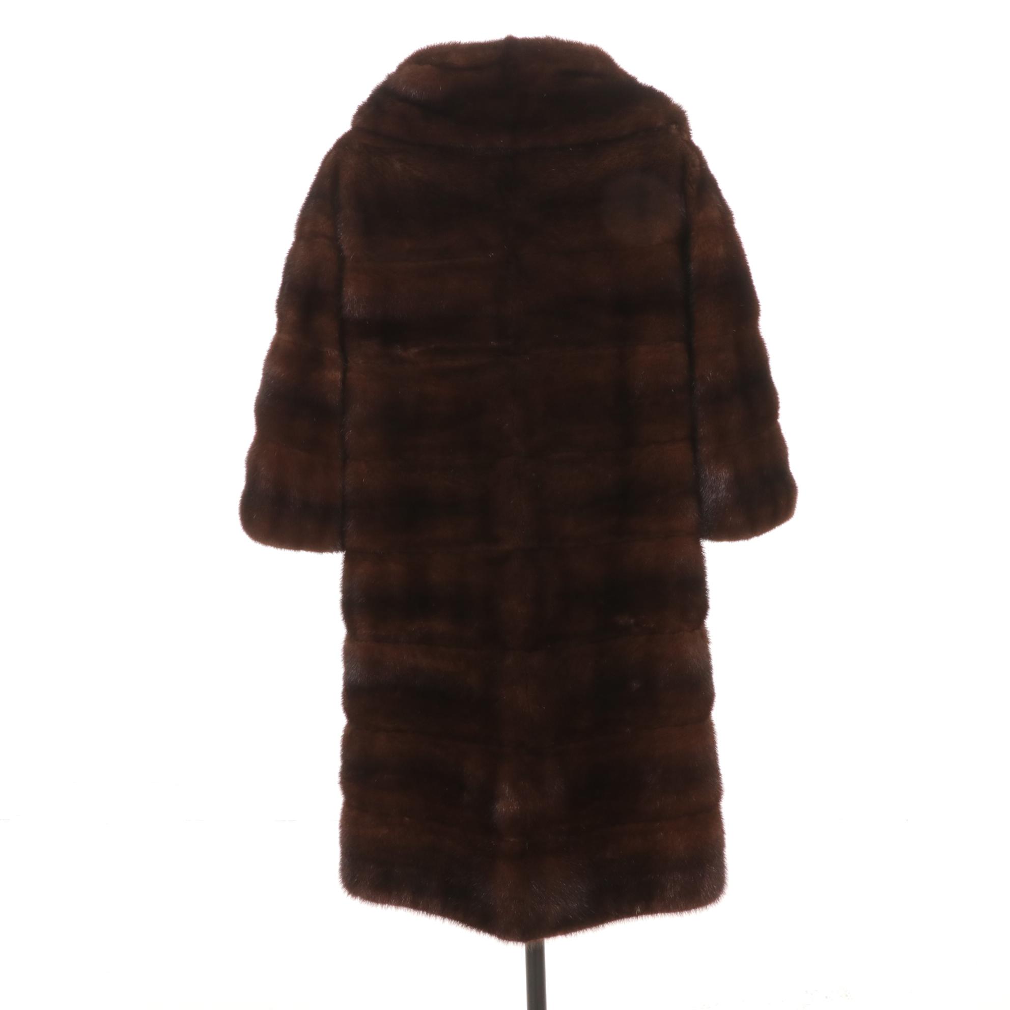 Horizontal Pelt Mink Fur Coat with Jade Green Lining by Shillito's Fur Salon