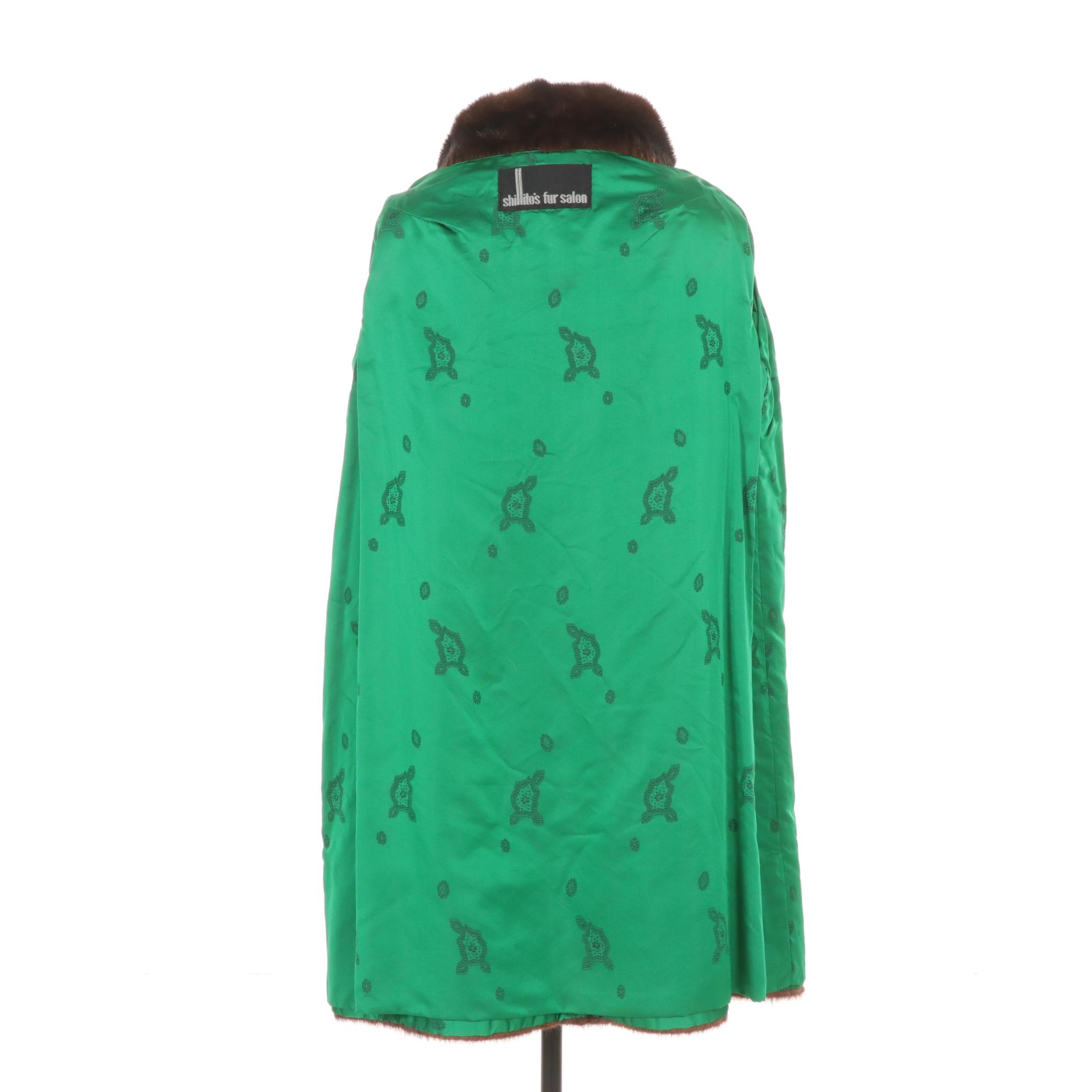 Horizontal Pelt Mink Fur Coat with Jade Green Lining by Shillito's Fur Salon